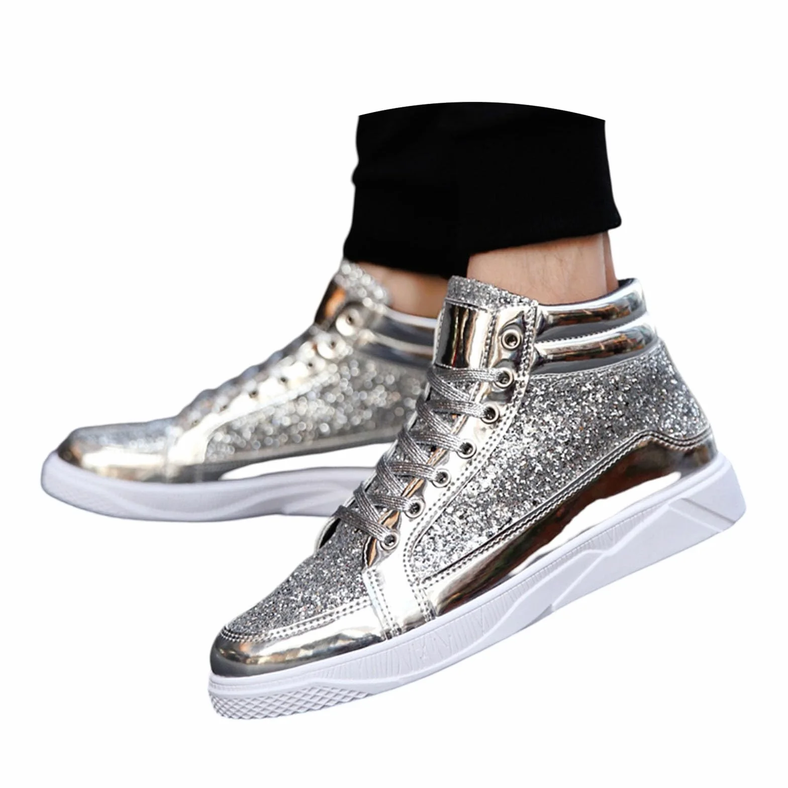 Chelsea Boots Homme Cuir Paillettes Chaussures Confortables Bottes Hommes Respirantes Antidérapantes