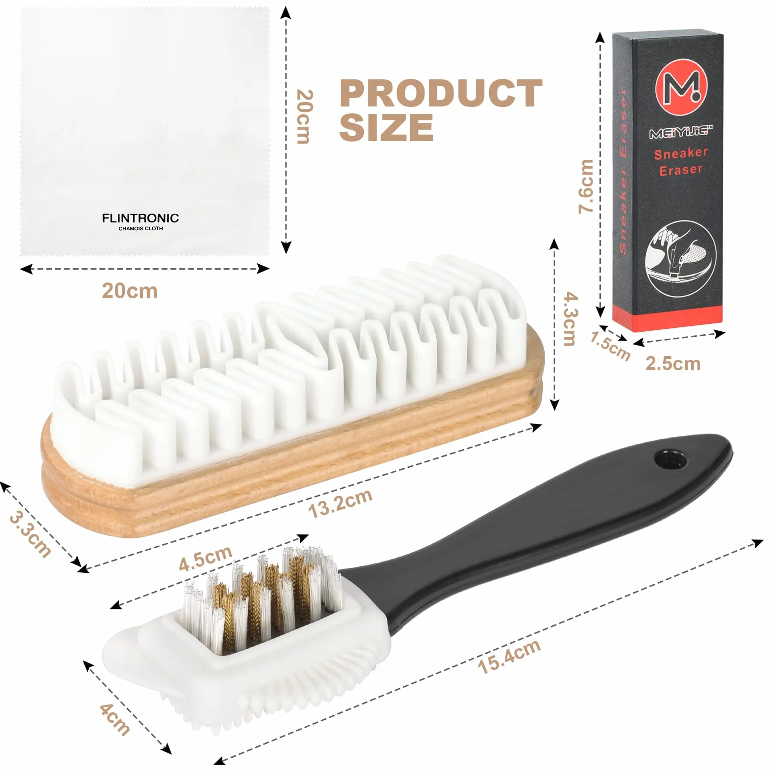 Flintronic Kit de Brosses à Chaussures pour Daim, Brosse en Crêpe avec Gomme de Nettoyage, 4 Côtés