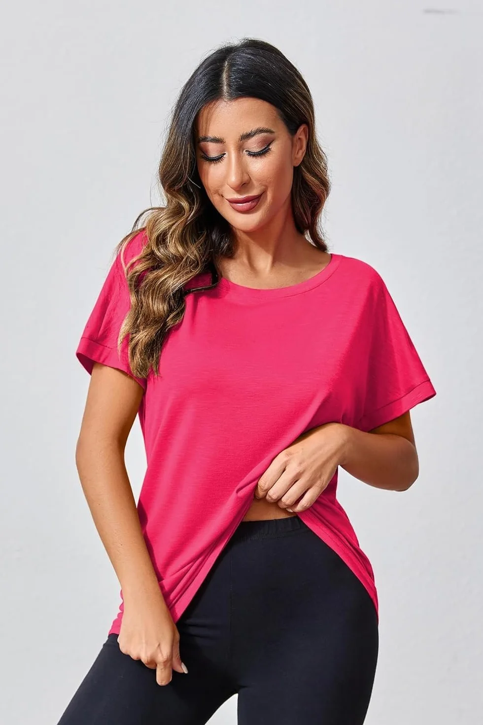 T-shirt de sport à manches courtes pour femme Fisoew Léger Gym Décontracté