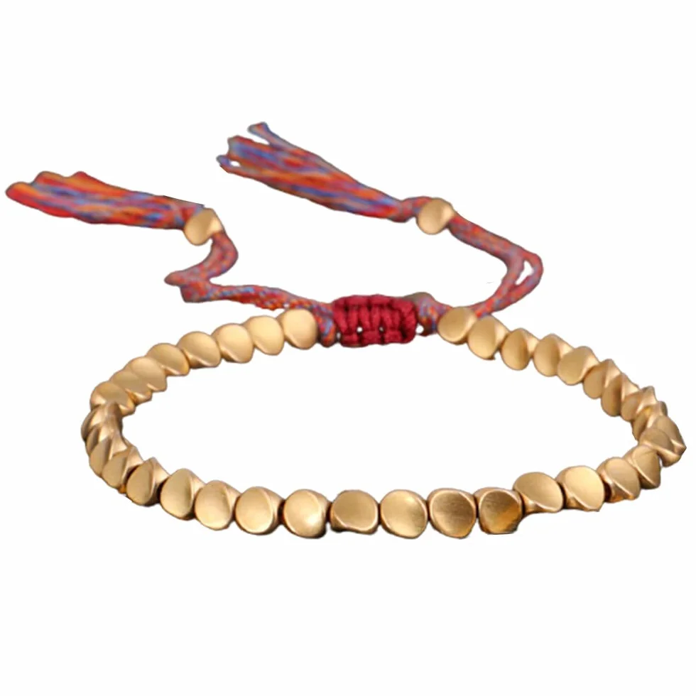 Bracelet de perles de cuivre tibétain fait à la main pour hommes et femmes, bouddhiste bonne chance