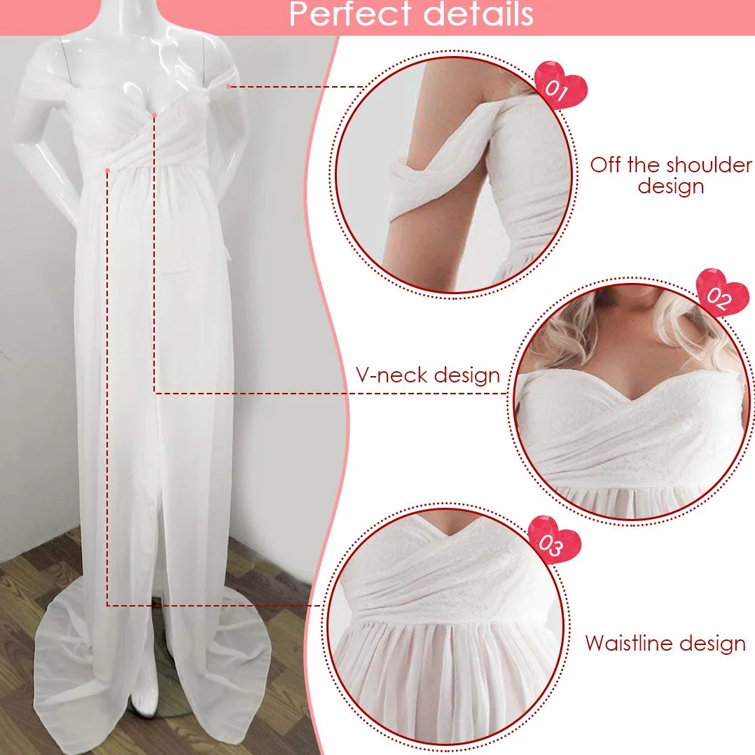 FEOYA Robe Maternité Maxi Femmes Enceintes Épaules Dénudées Sans Bretelles Blanc M