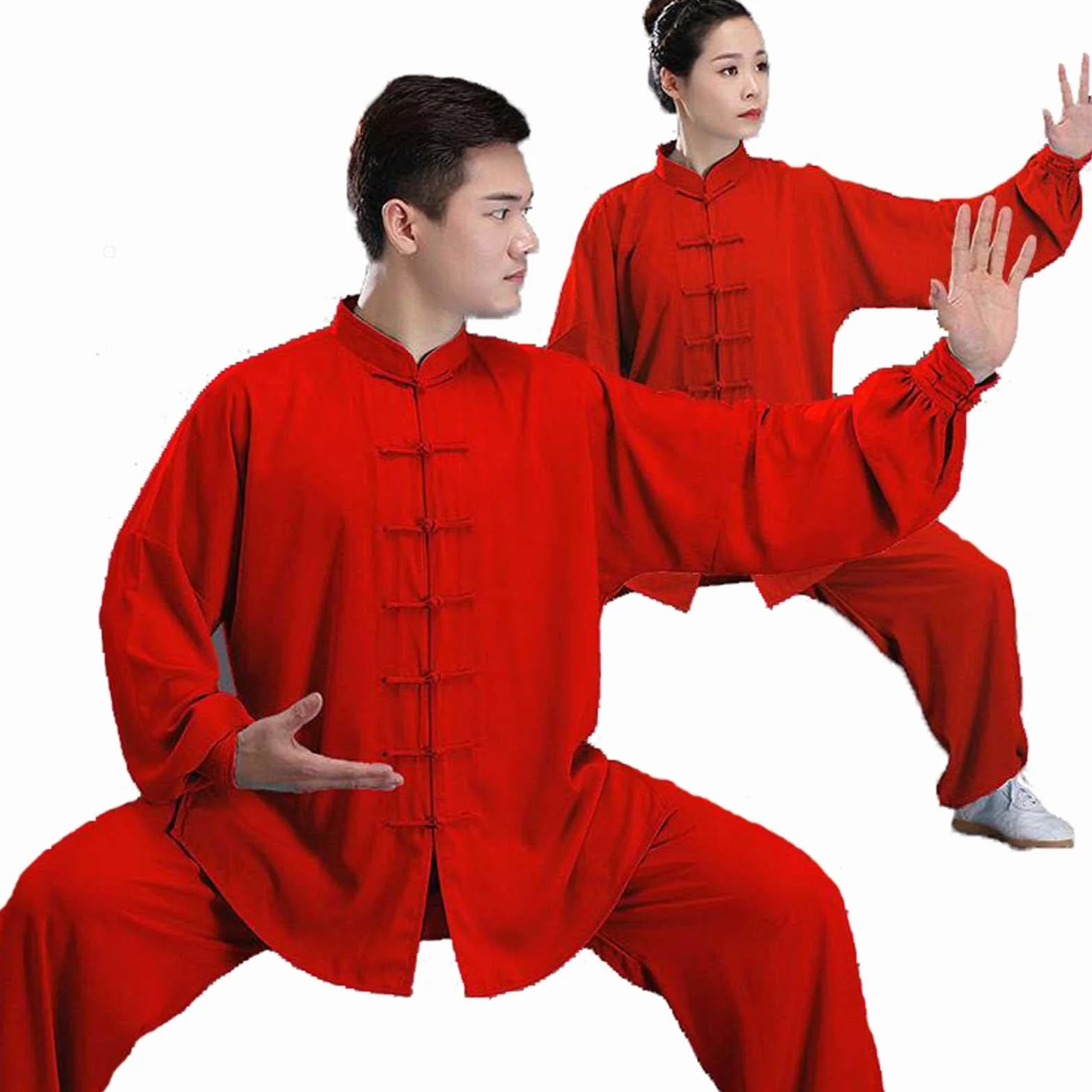 Tenue De Tai Chi Uniforme Traditionnel pour Arts Martiaux Kung Fu Costume Manches Longues Rouge