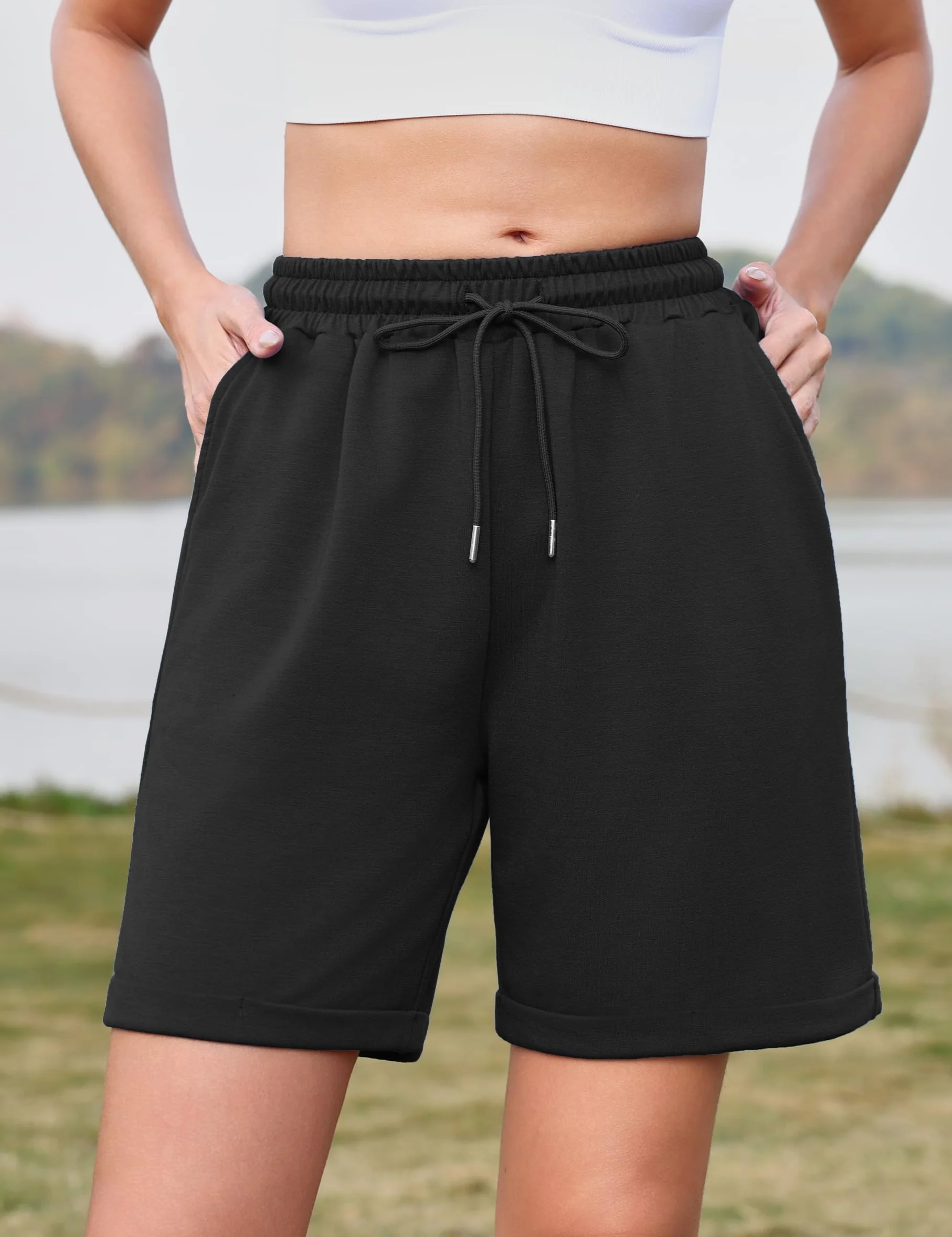 Bermuda Femme Short Sport avec Poches Jogging Running Fitness Été Doux Respirant