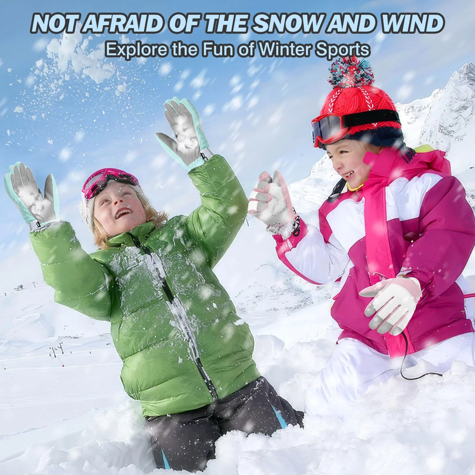 MoKo Gants de Ski Imperméables Enfants 6-15 Ans Coupe-Vent Neige Thermiques Bleu M
