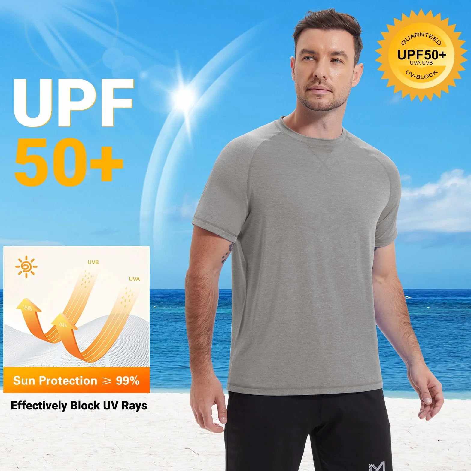 MEETWEE Homme T-Shirt UV Manches Longues/Courtes UPF 50+ Rashguard Anti-UV Respirant Séchage Rapide