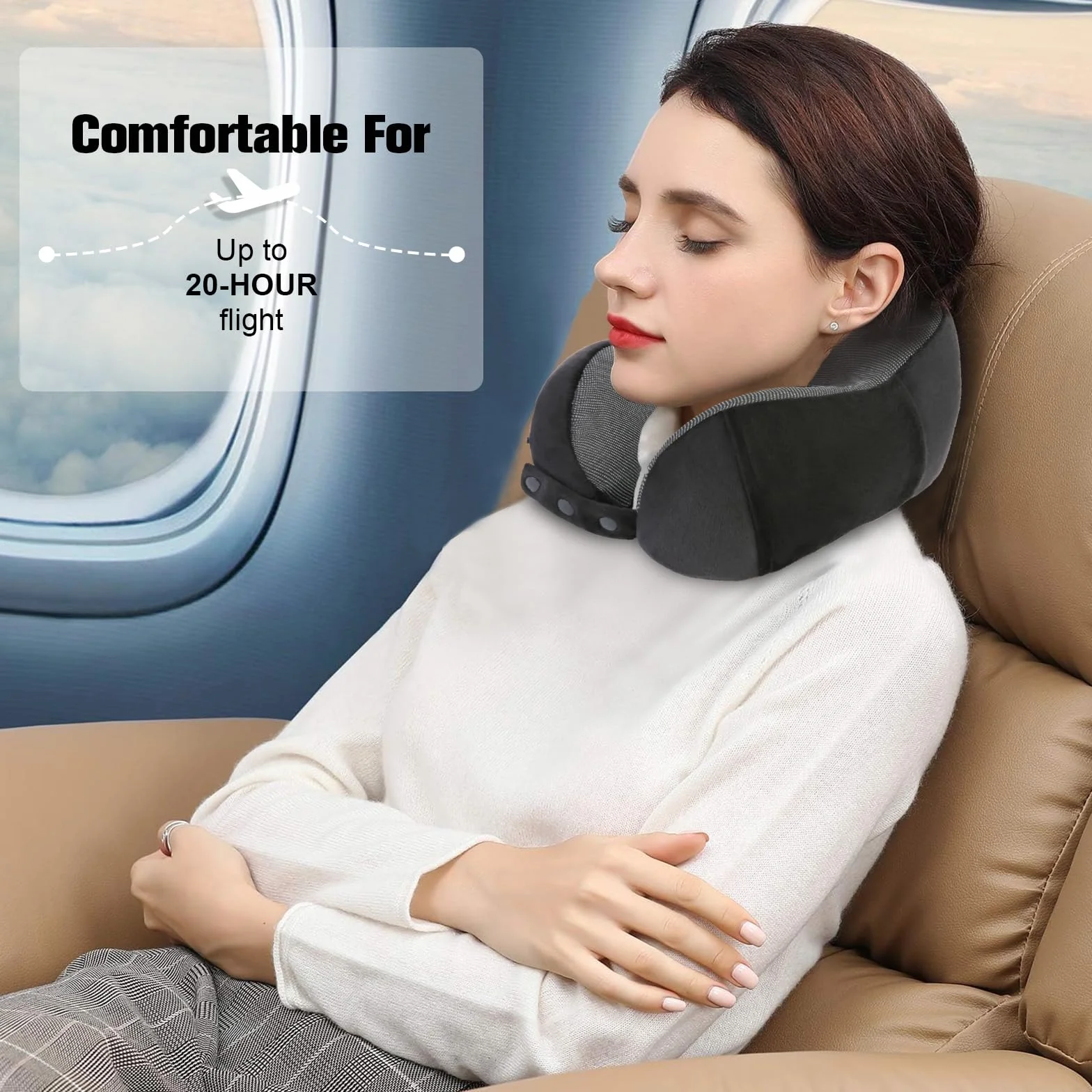Cirorld Oreiller de Voyage en Mousse à Mémoire de Forme, Coussin de Nuque Ergonomique Réglable et Compact pour Adultes