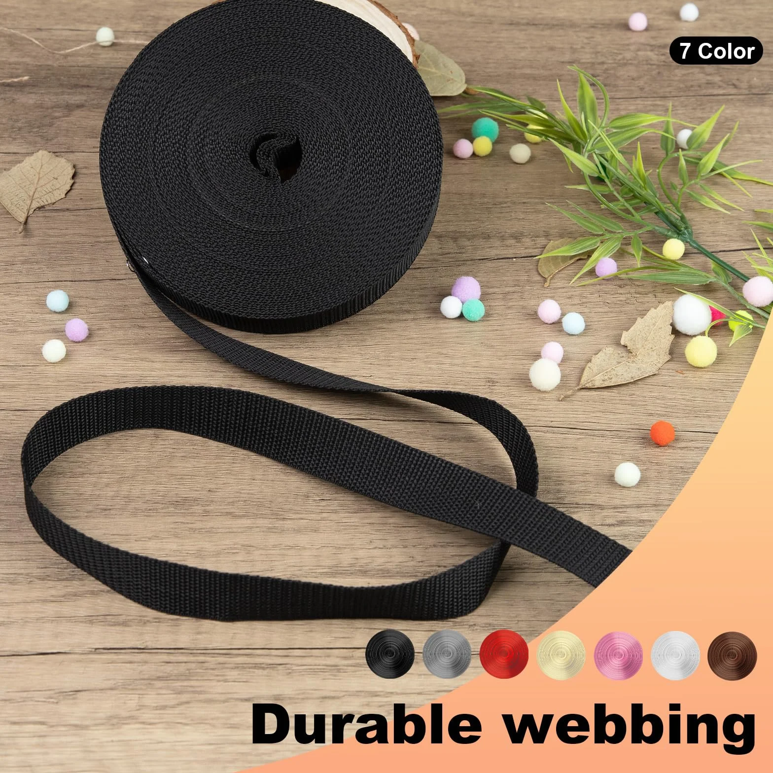 Sangle Polypropylène Noire 30 mm Résistante Imperméable Tissée au Mètre pour Sac Rucksack Bagage Harnais Bricolage Couture DIY Outdoor