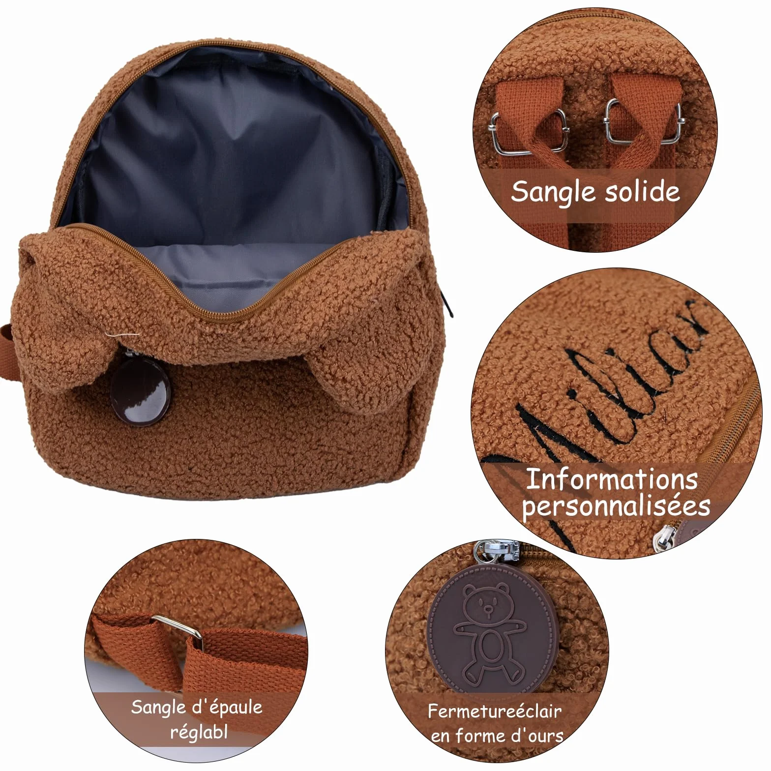 Sac Personnalisable Enfant Brodé Dos Filles Garçons École Voyage Mini Teddy