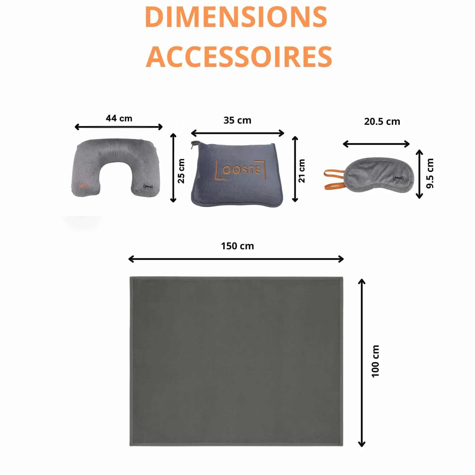 Kit de Voyage 4-en-1 Pliable Compact Couverture Polaire Coussin Gonflable Bouchons d’Oreilles Masque de Sommeil Pochette
