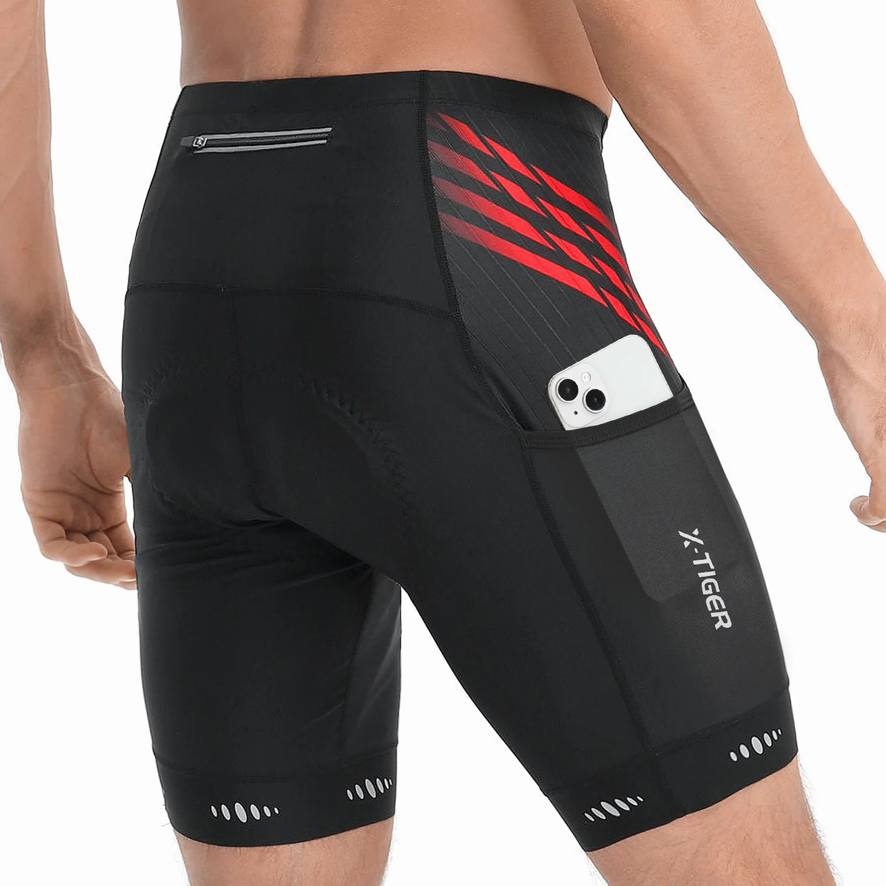 X-TIGER Short Cycliste Homme 3 Poches VTT Cyclisme Shorts Velo Sweat Absorbent Fast Drying Padded 5D Gel