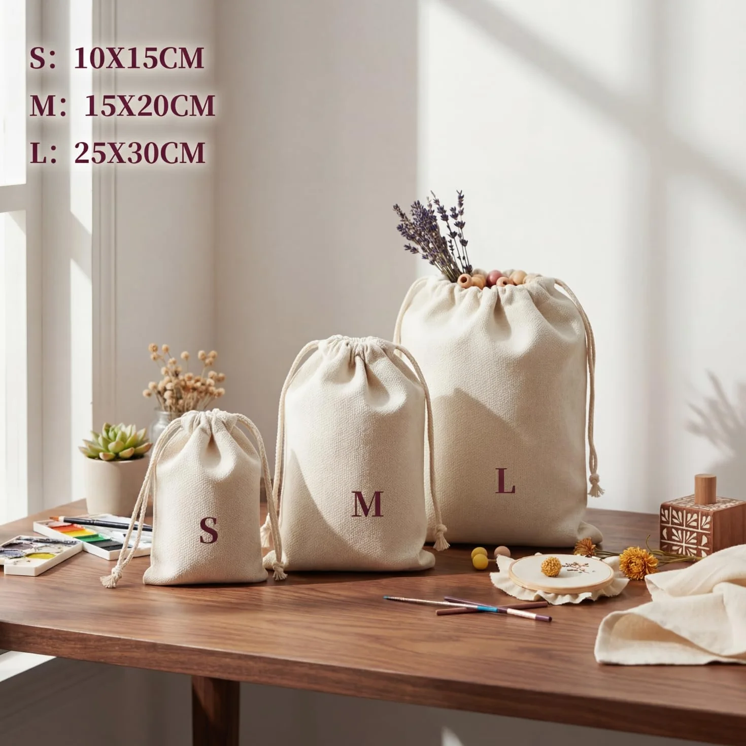 Pochons Coton 25x30cm avec Cordon, Sachets Tissu Réutilisables 50 Pièces