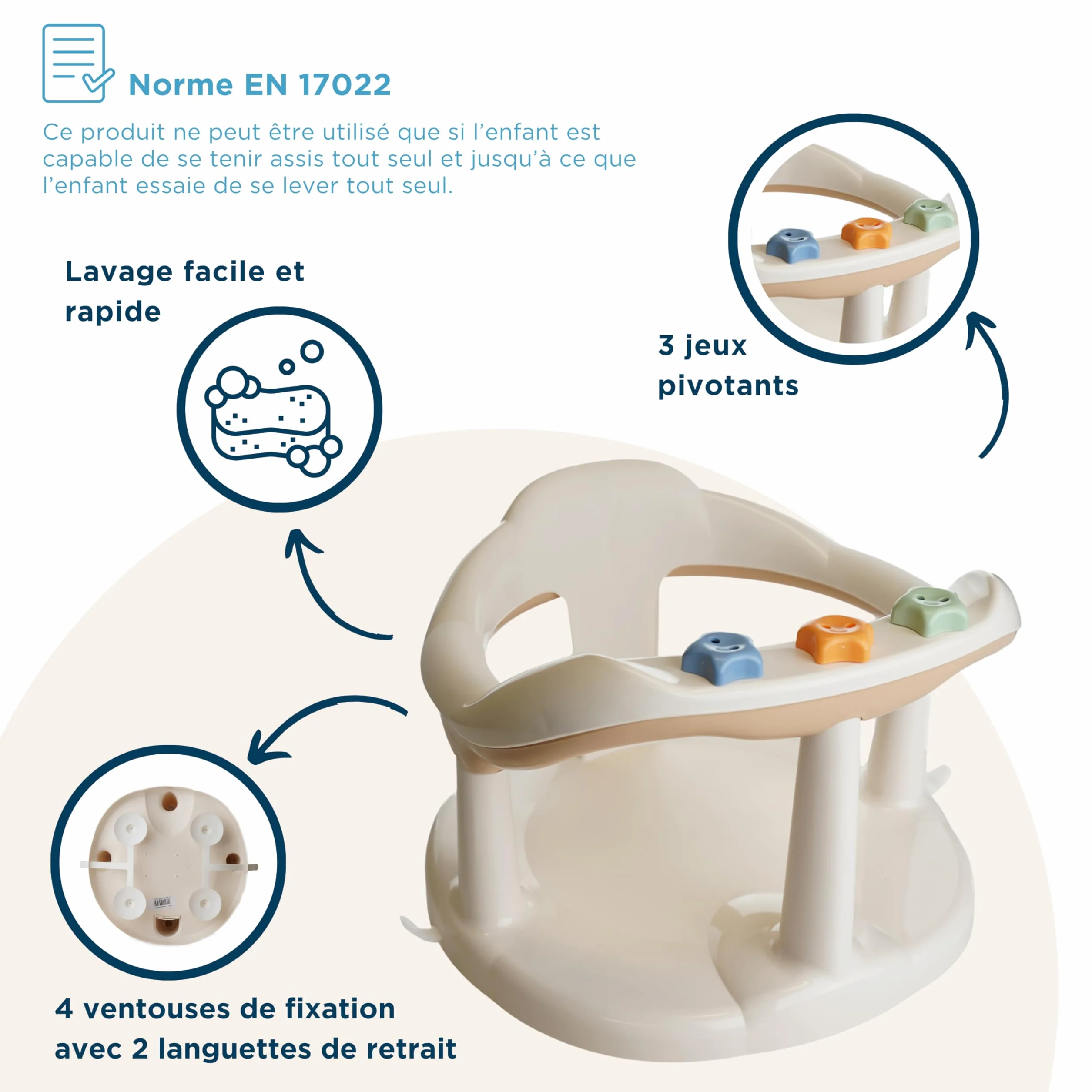 THERMOBABY Anneau De Bain Bébé Aquababy Siège De Bain 7-16 Mois Fabriqué En France Noisette