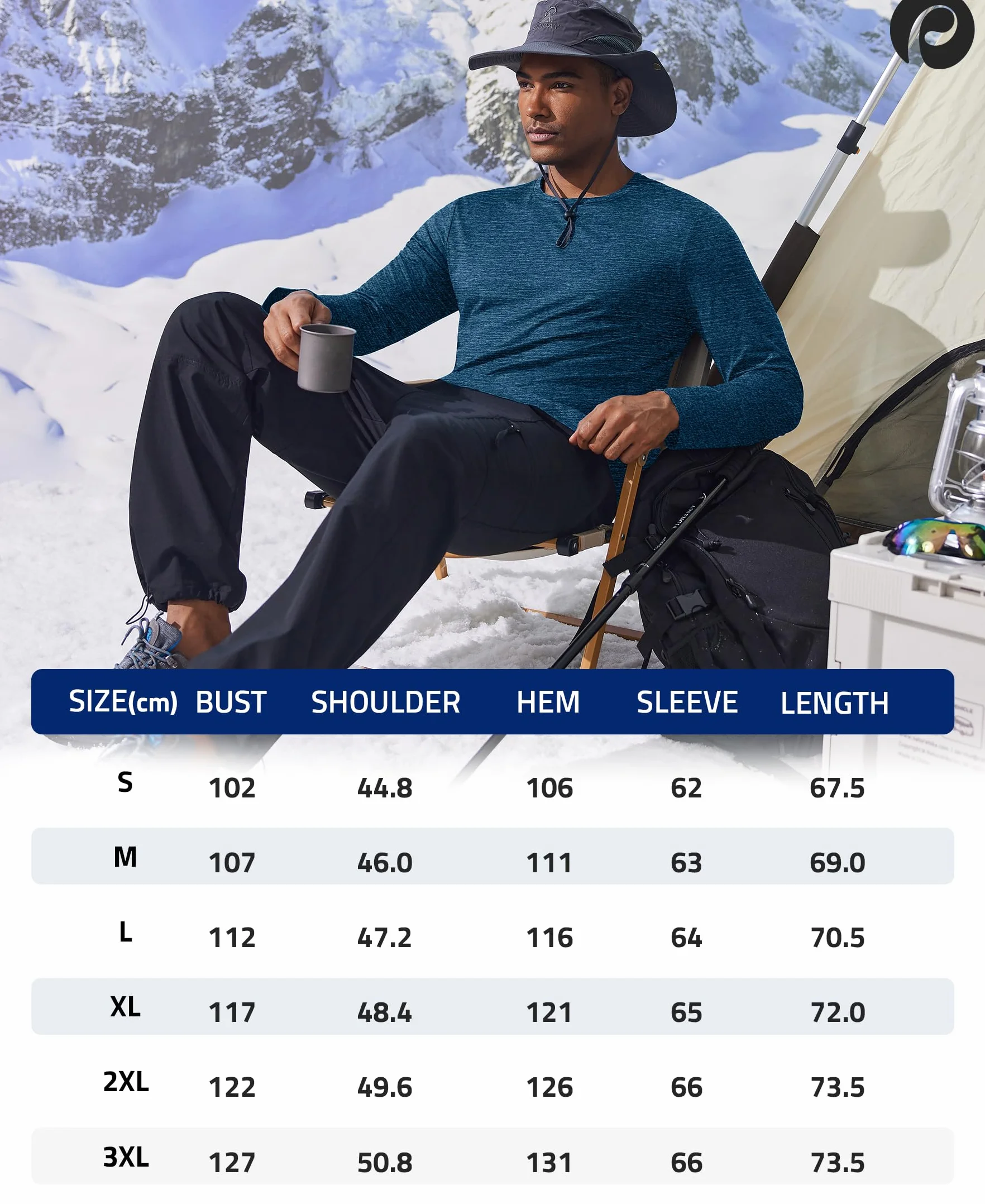 PINSPARK T-Shirt Sport Manches Longues Homme Protection Solaire UPF 50+ Séchage Rapide Col Rond Course à Pied Fitness Randonnée