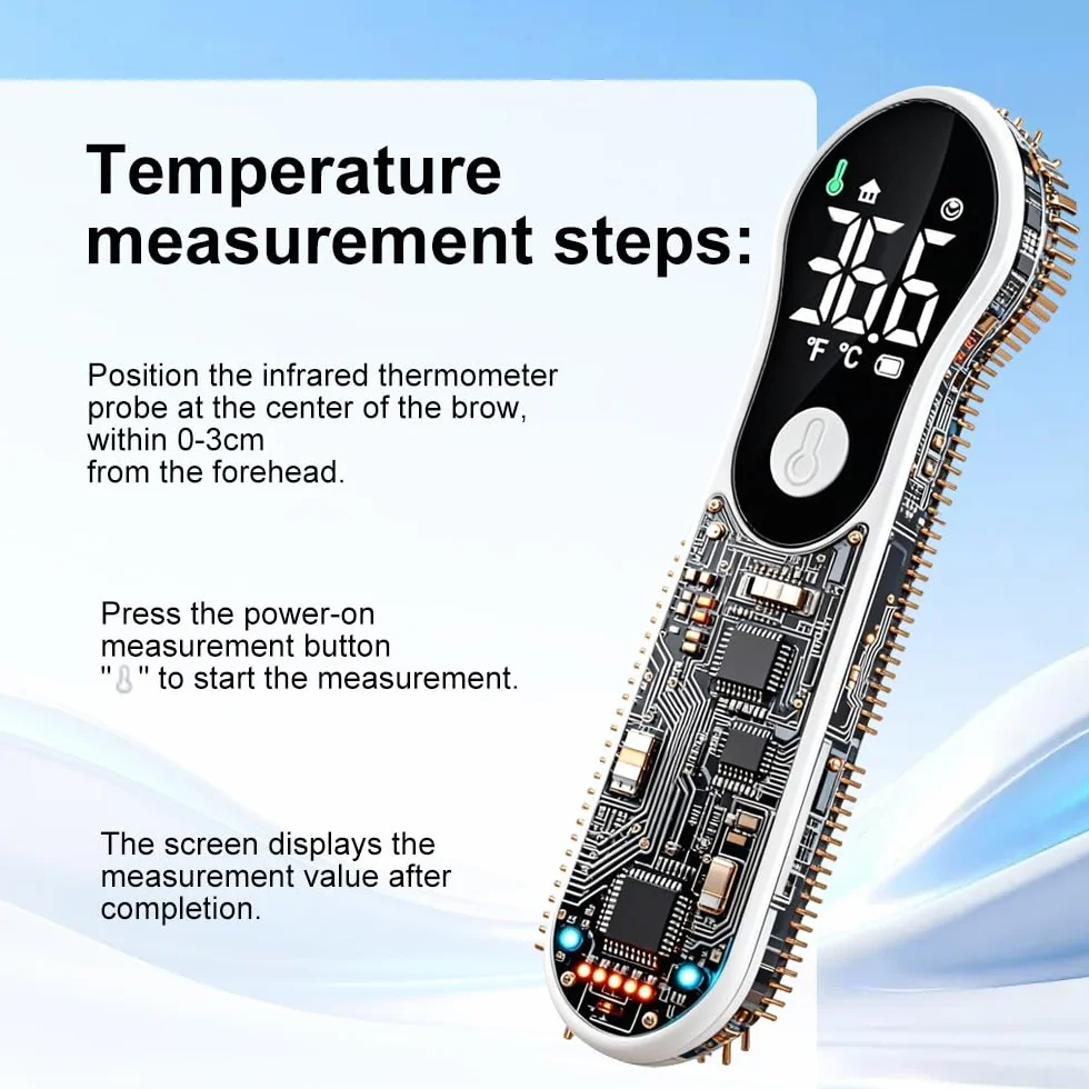 Thermomètre Frontal Sans Contact Infrarouge Numérique pour Adultes et Bébé, Écran LCD, Alerte Fièvre, Blanc