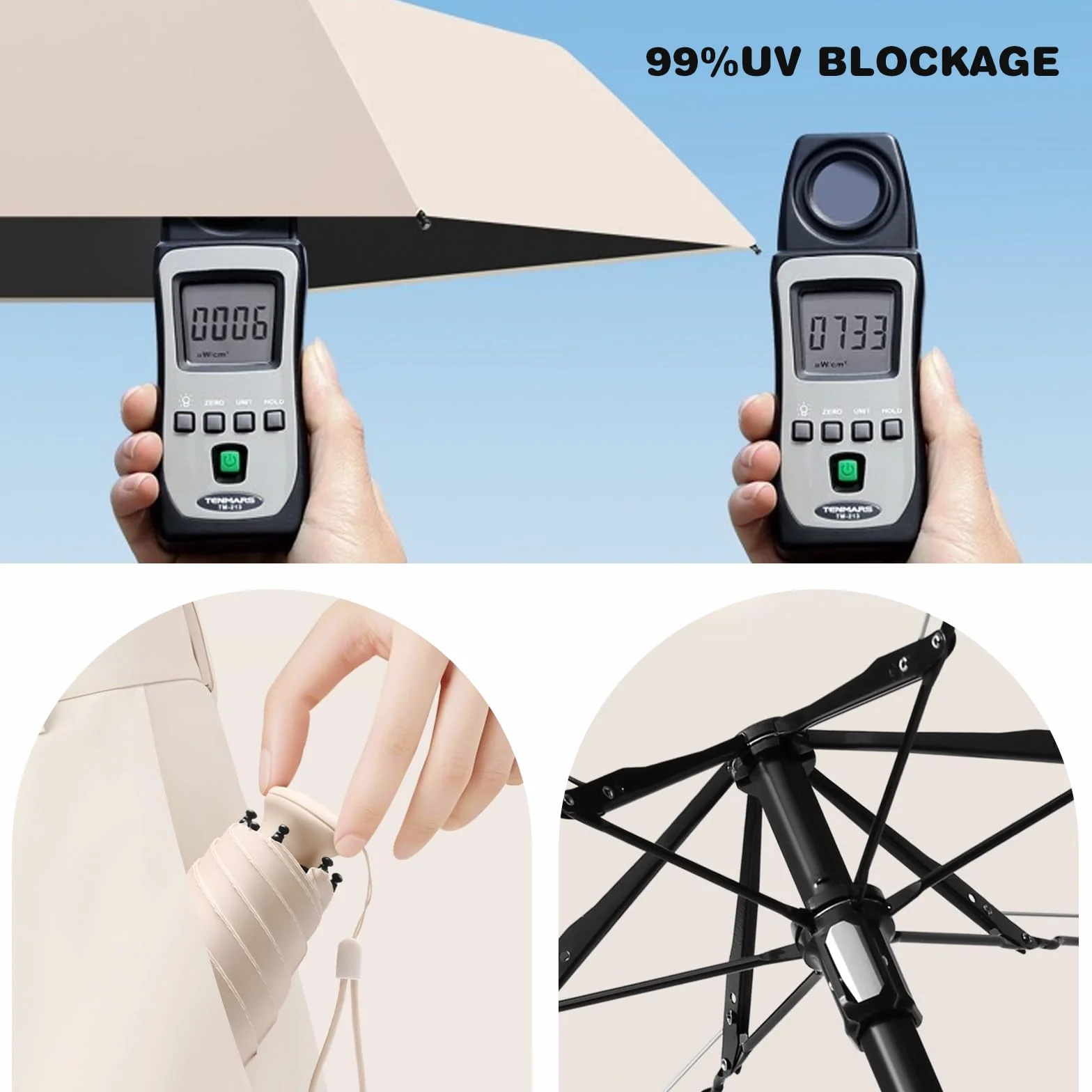 Mini Parapluie Pliant Anti UV Léger Compact Poignée Rétractable