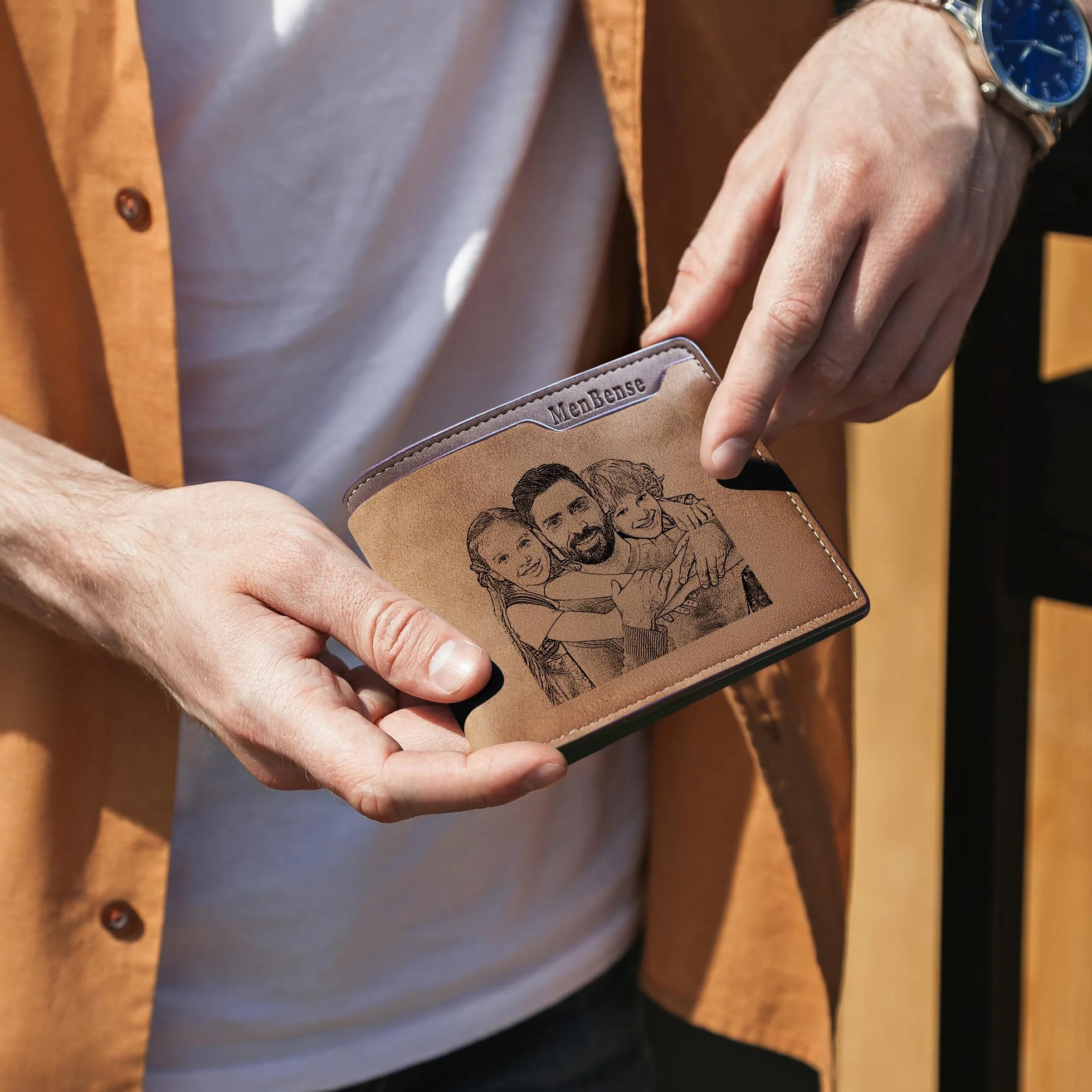 Portefeuille Homme Personnalisé Easycosy avec Photo et Nom Gravés Porte-Cartes en Cuir Cadeau Papa Fête des Pères