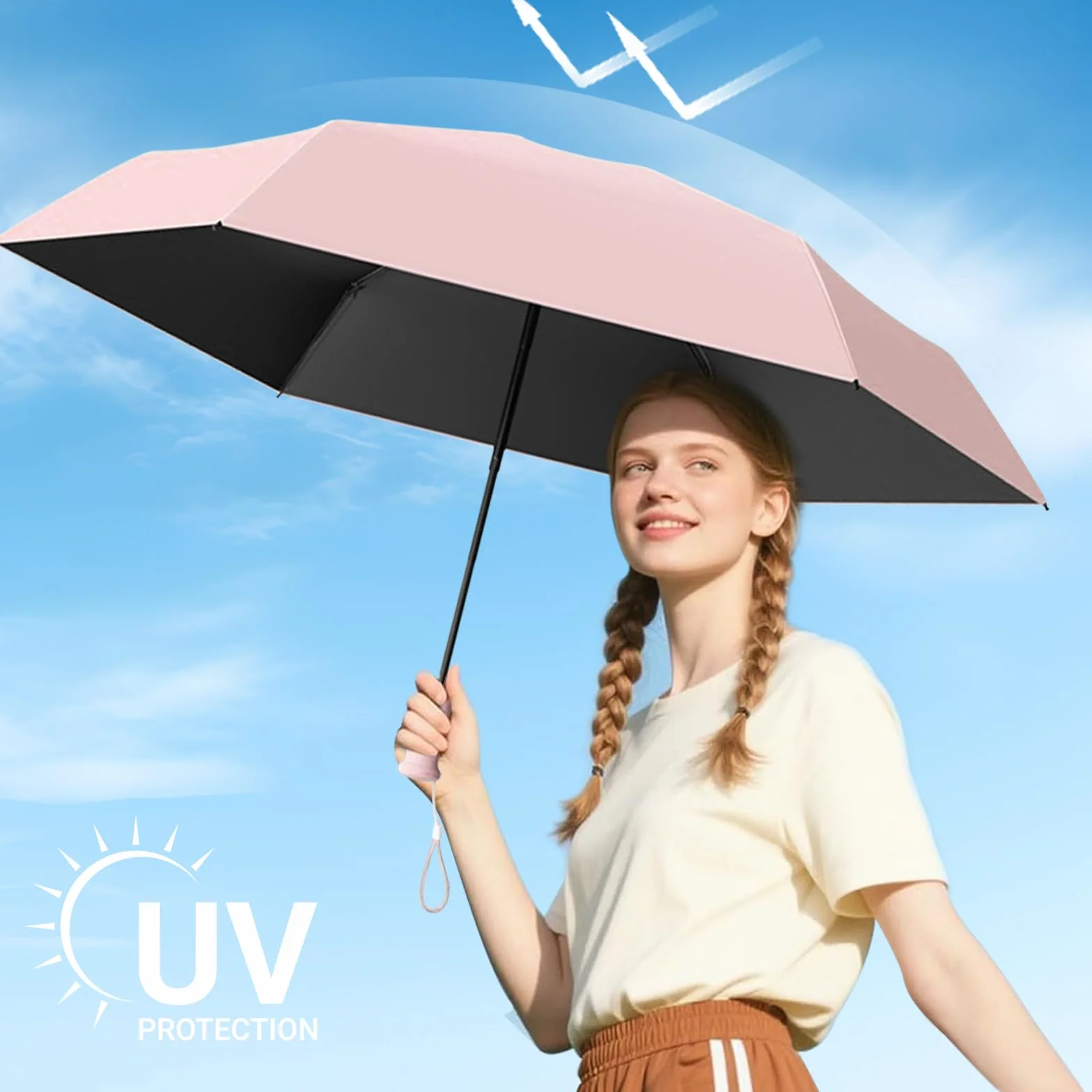 Mini Parapluie Pliant Anti UV Léger Compact Poignée Rétractable
