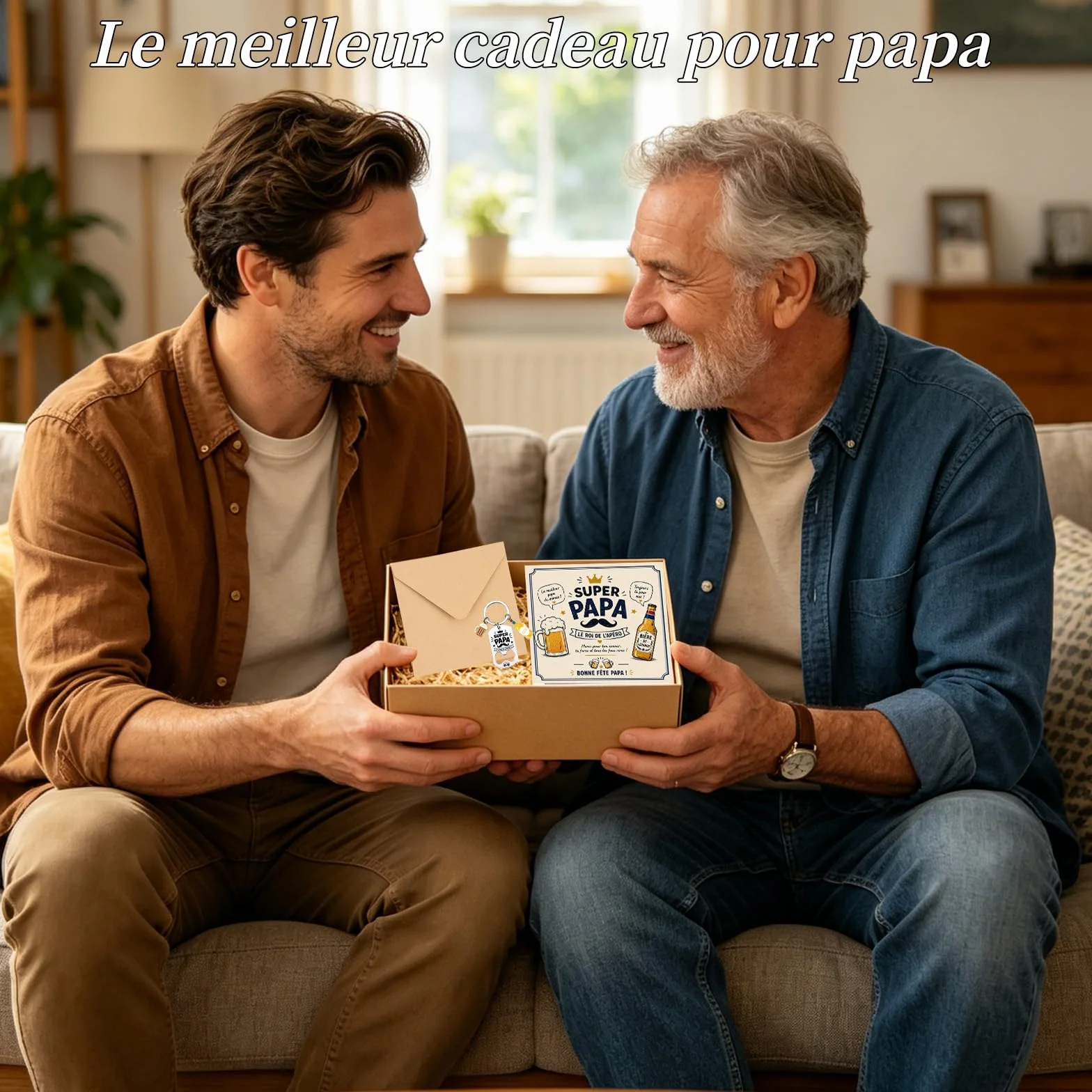 Cadeau Fête Des Pères Porte-Clés Décapsuleur Super Papa - Idée Cadeau Anniversaire Papa Set Avec Carte De Vœux Et Enveloppe Kraft