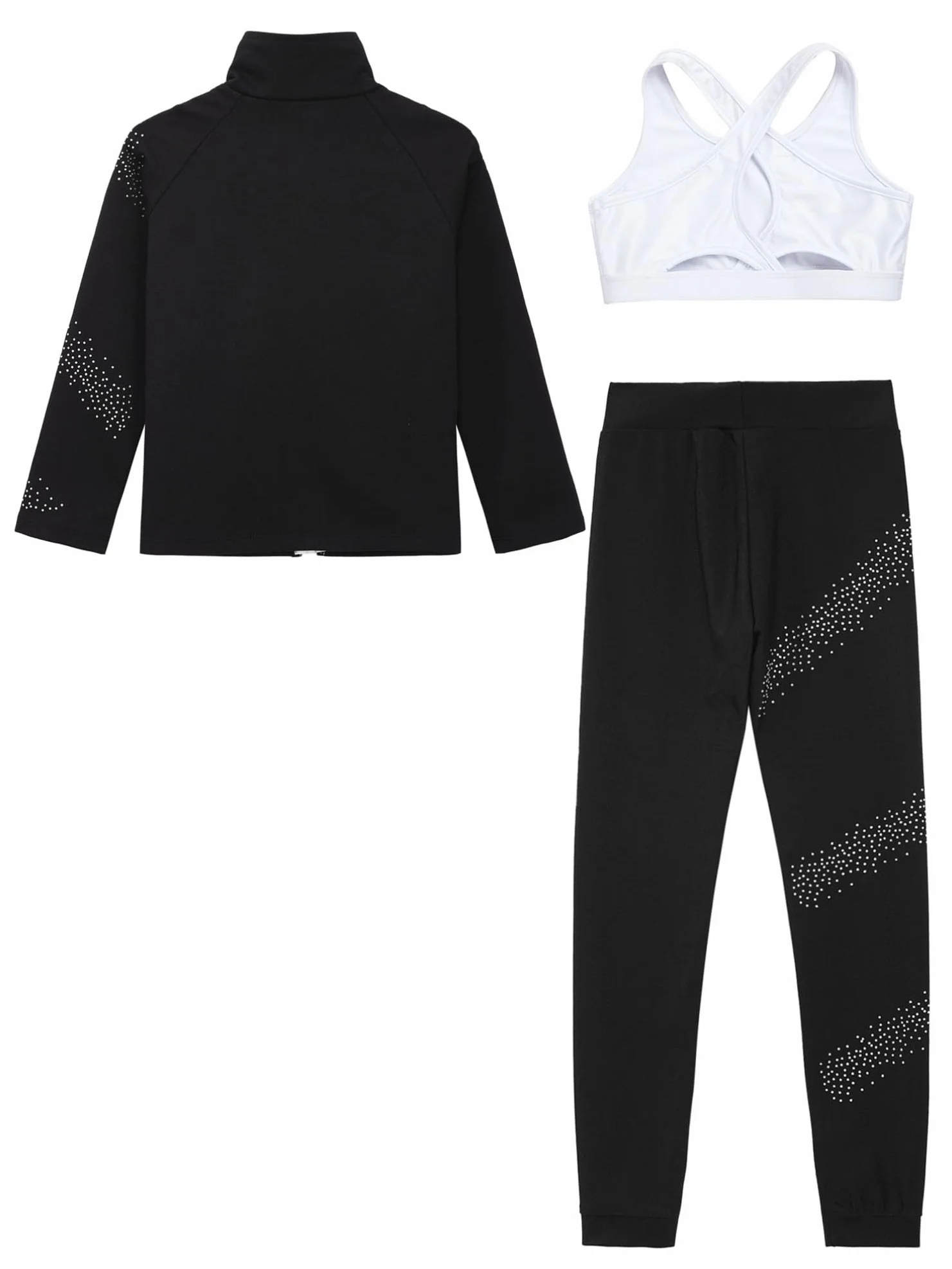 YiZYiF Ensemble Patinage Artistique Paillette Veste Manches Longues Débardeur Legging Justaucorps Gymnastique Costume 5-14 ans