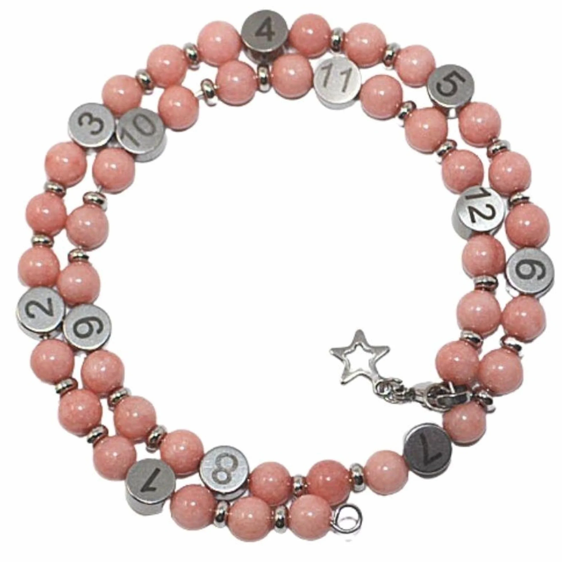 Bracelet d'Allaitement en Quartz Rose avec Suivi Précis Heures Tétées - Ajustable