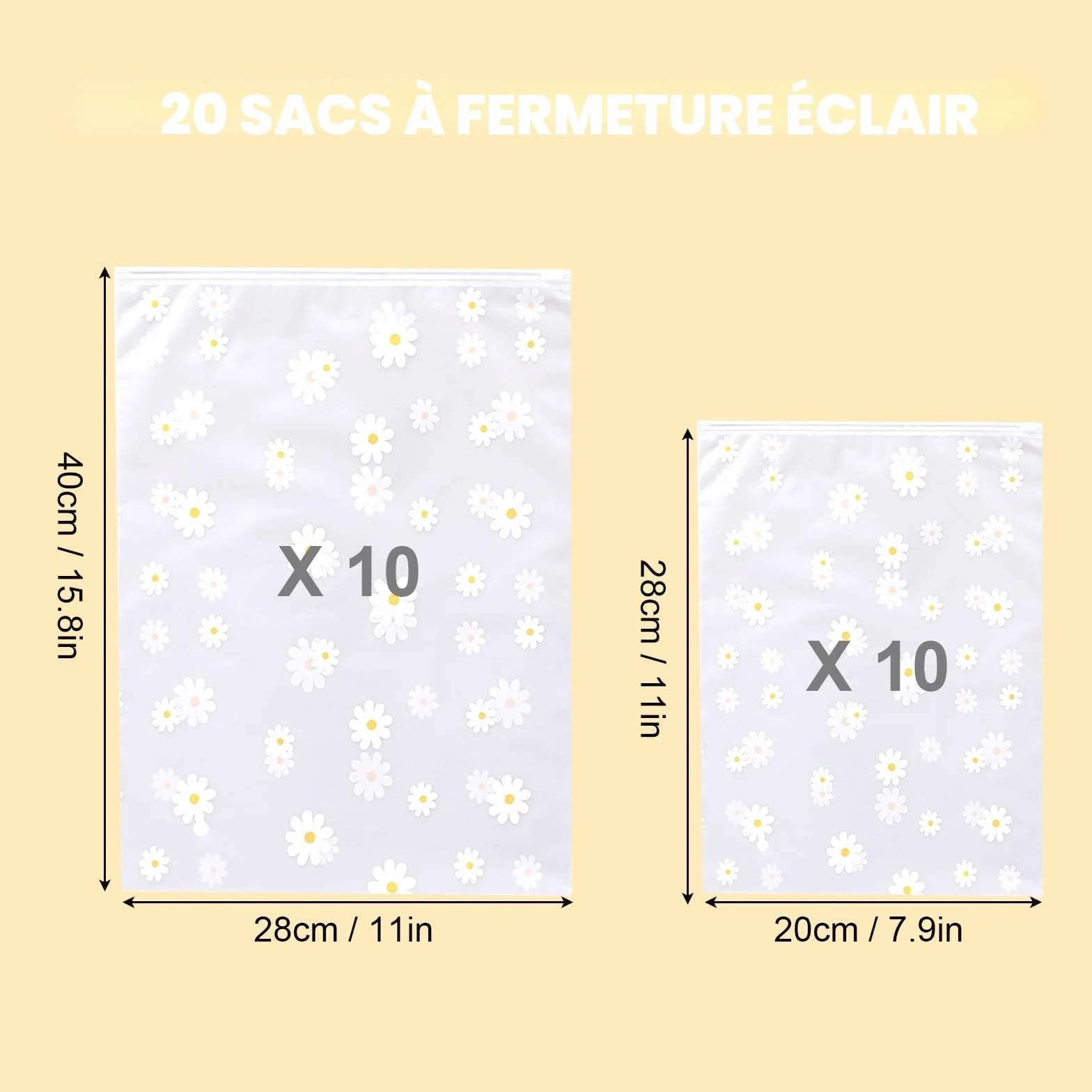 KEYRI 20 Pièces Sac Zipper Voyage Pochette Étanche Transparent Rangement Vêtements Plastique Costume Chaussures Cosmétique Floral