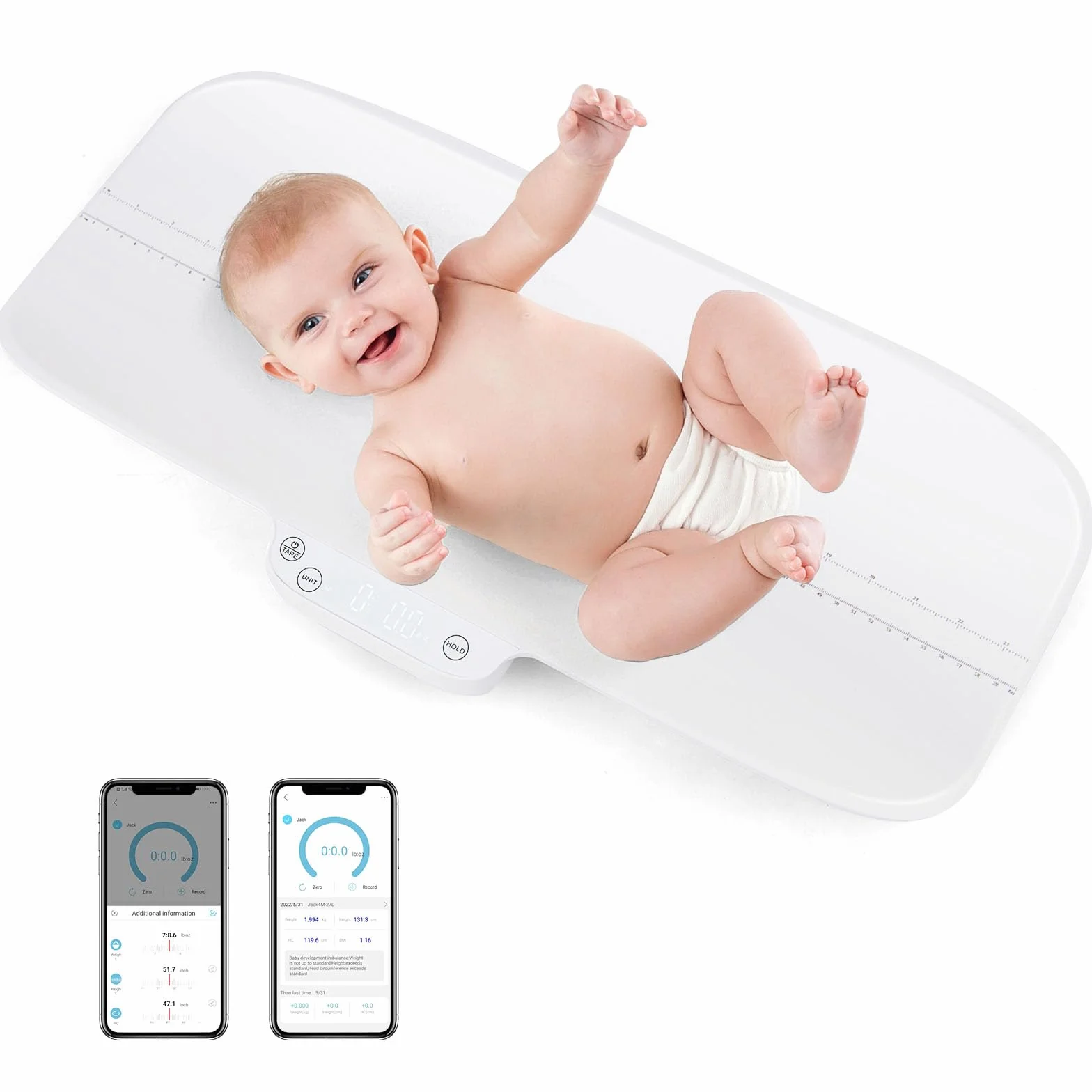 DREAMADE Pèse-bébé Numérique 30KG Balance Enfants Animal Multifonctionnel 4 Modes Affichage LED Précise 2g Fonction Maintien Échelle 60CM Bluetooth