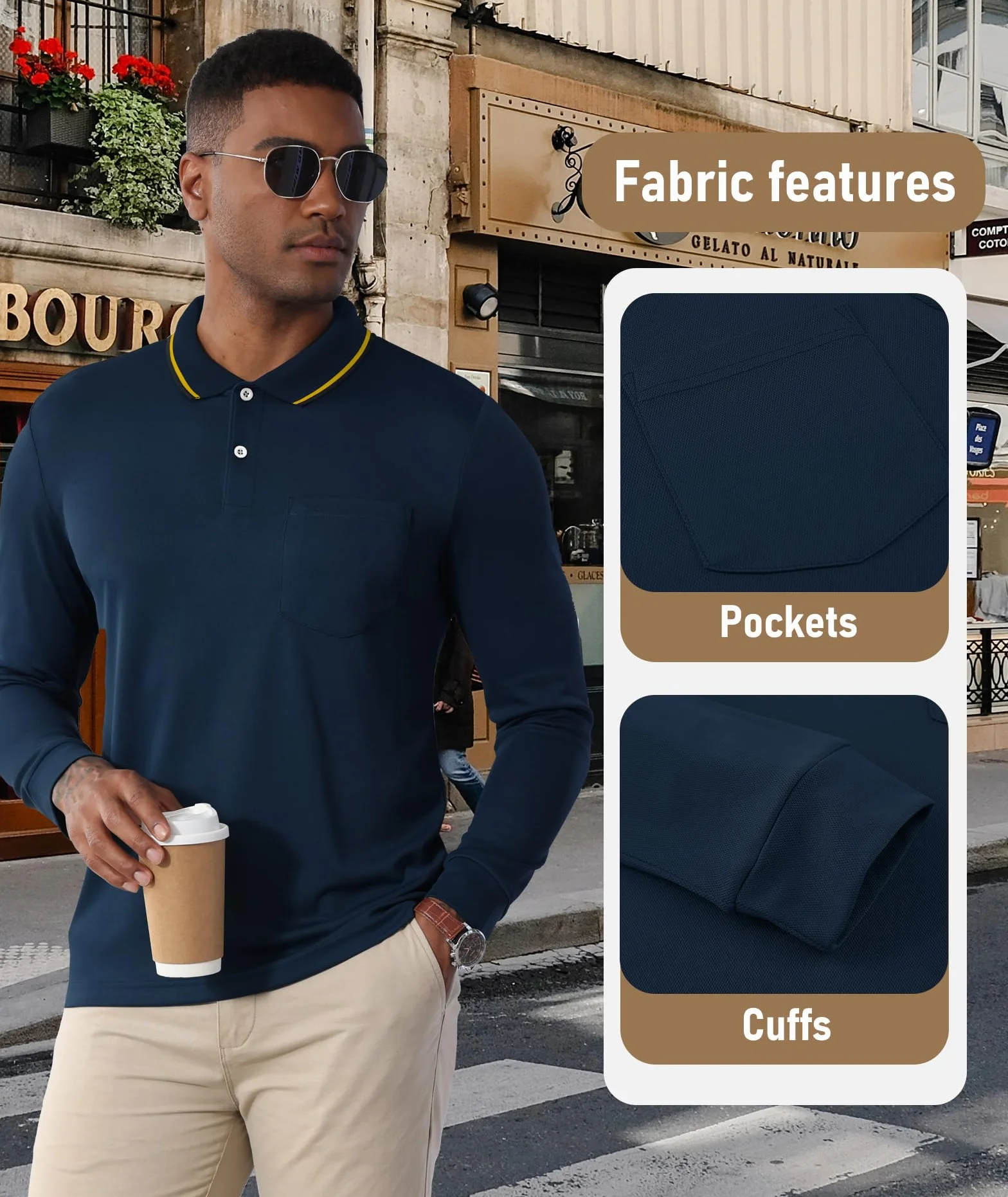 JACKETOWN Polo à Manches Longues Homme Golf Respirant Patte de Boutonnage Travail Chemise Décontractée Coupe Régulière M-3XL