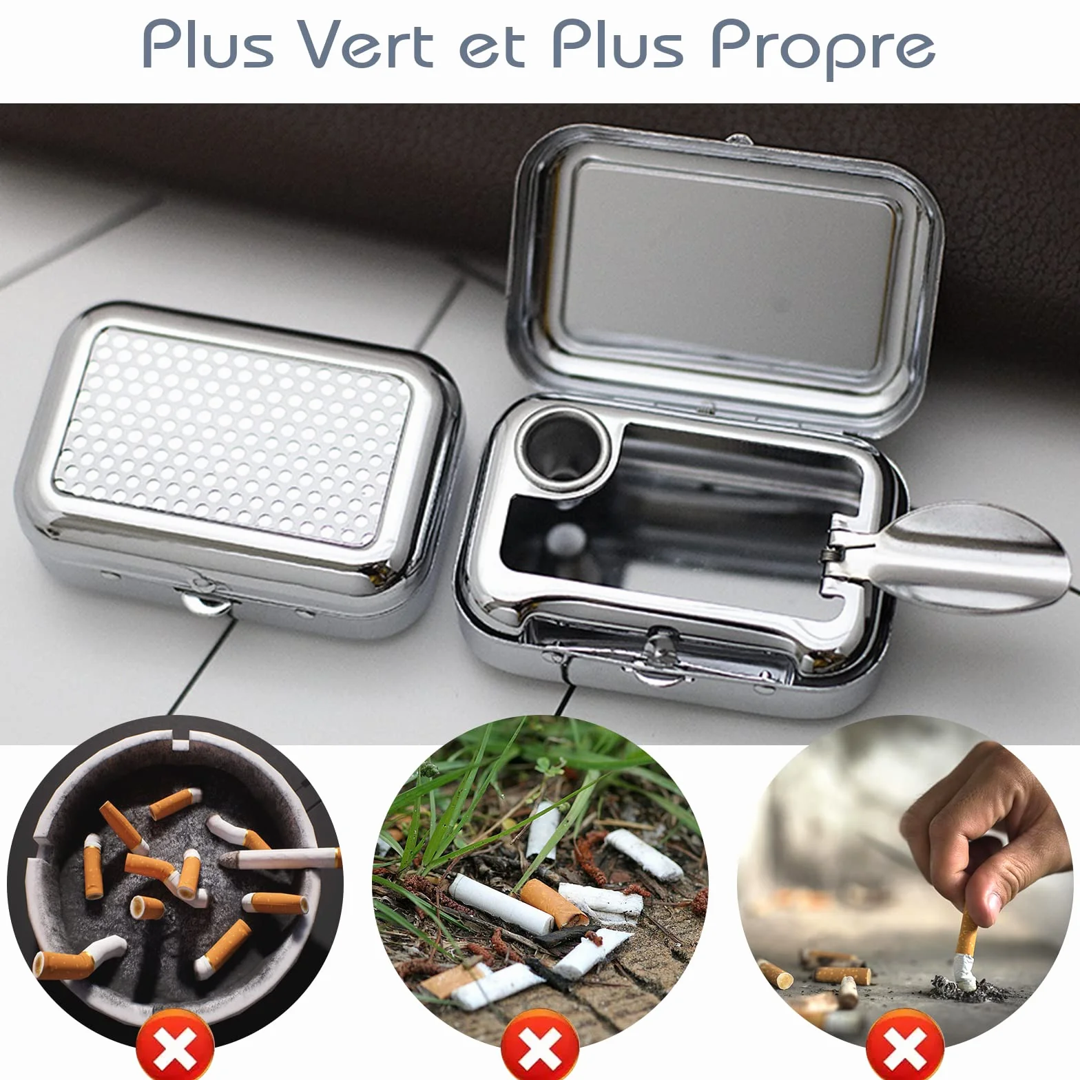Mini Cendrier Portable en Acier Inoxydable avec Couvercle Anti Odeur Épreuve du Vent