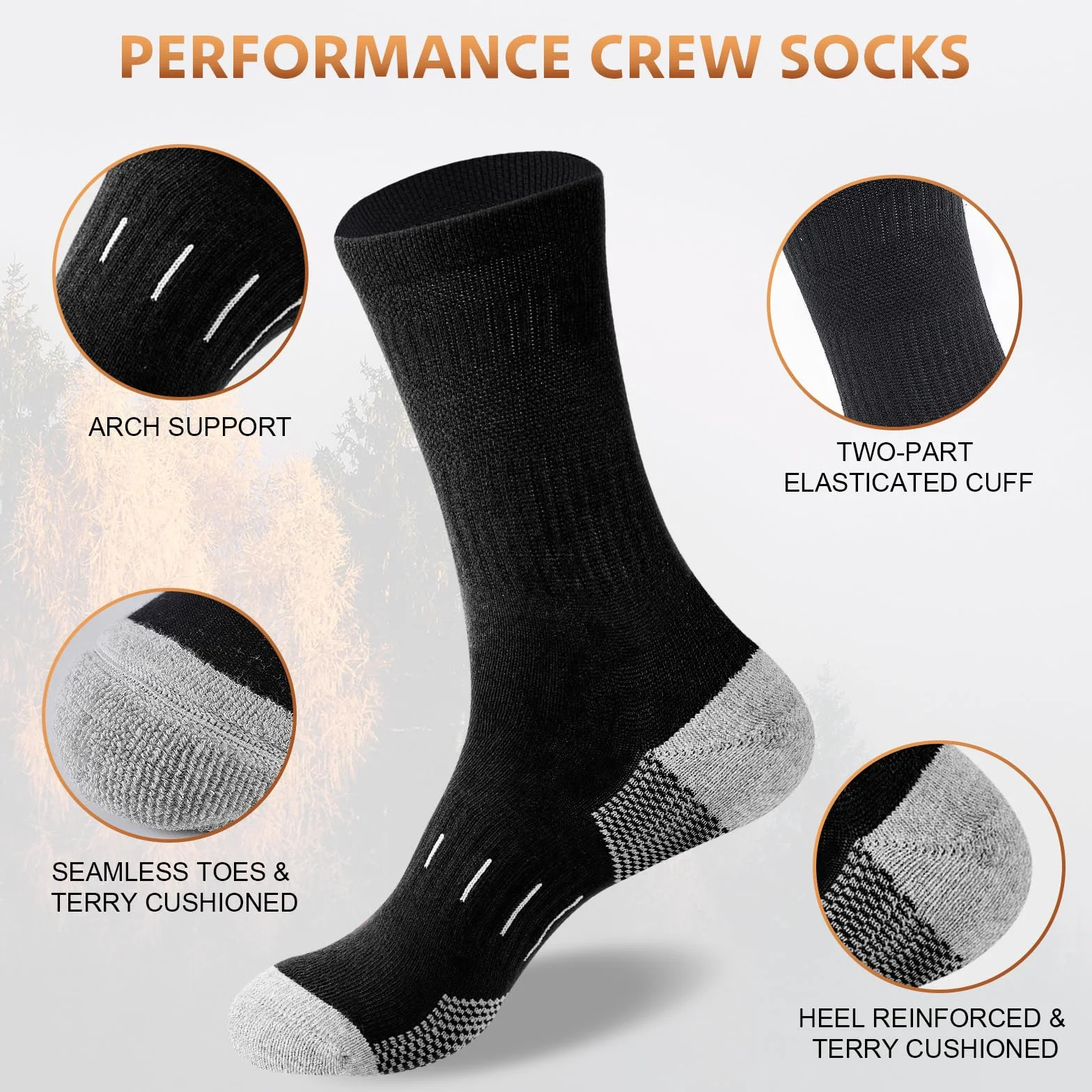 Niorasen Chaussettes Homme 4 Paires Coton Peigné Bout Talon Renforcés Sport Crew Running Randonnée