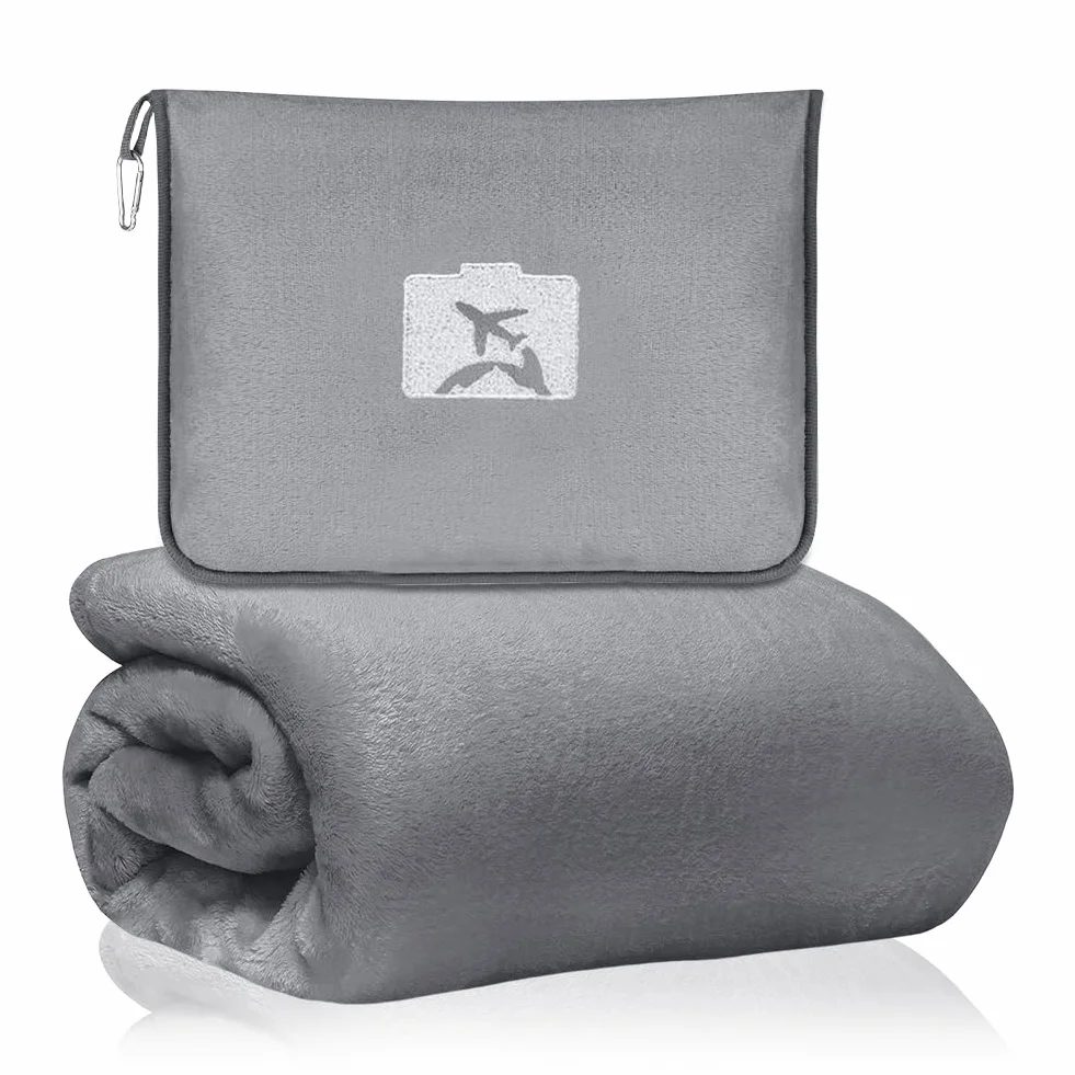 Couverture de voyage ultra légère et chaude 2 en 1 155 x 130 cm pour avion camping voiture