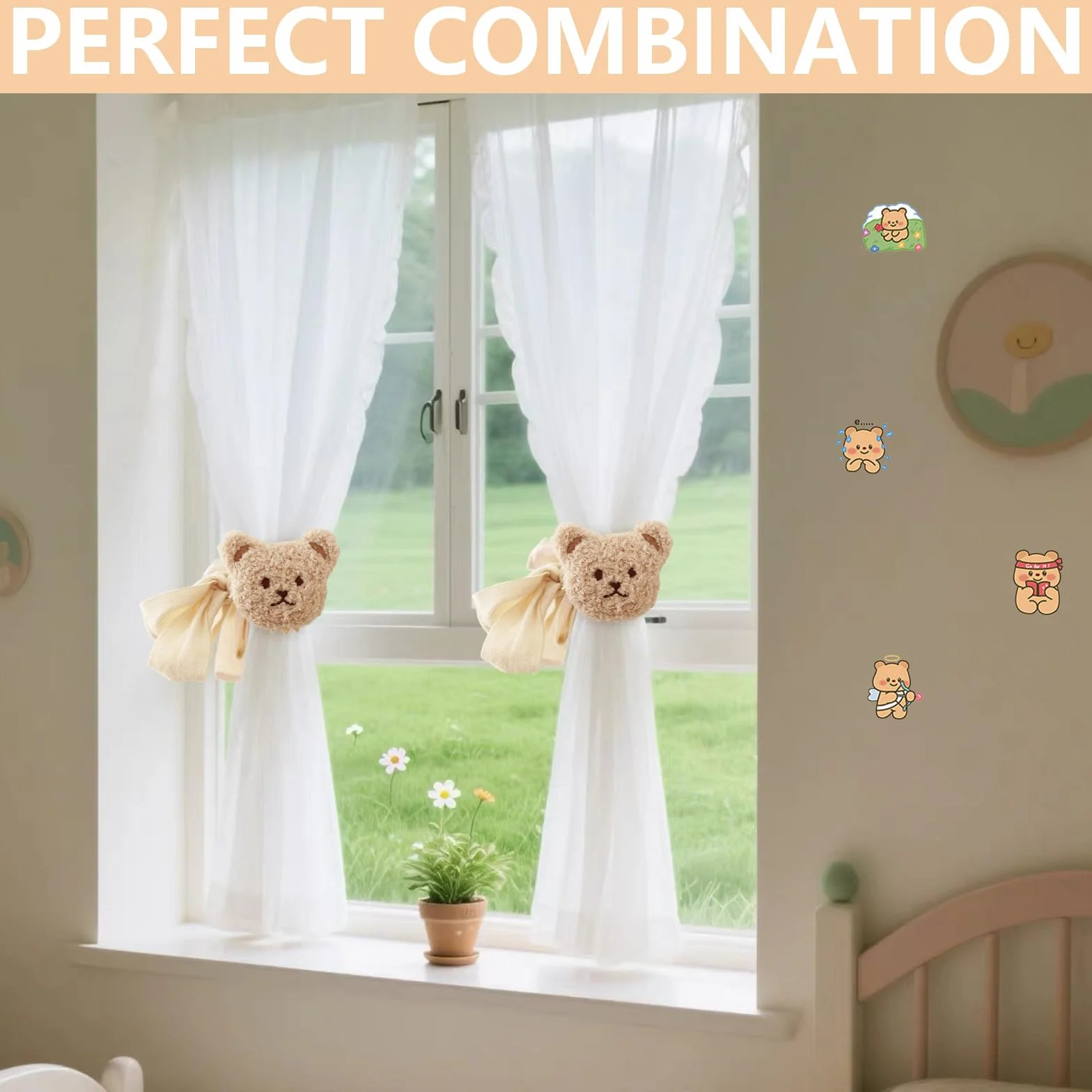 Clips de rideaux en forme d'ours - Embrasses mignonnes avec motifs d'ours - Décoration chambre enfant salon - 20 autocollants