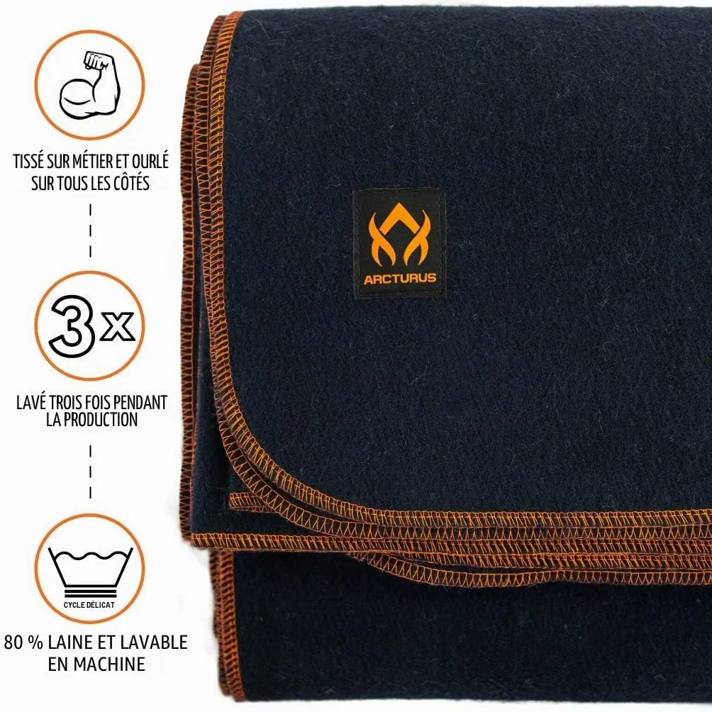 Arcturus Couverture en Laine 2 kg 162,6 x 223,5 cm Lavable Bleu Marine