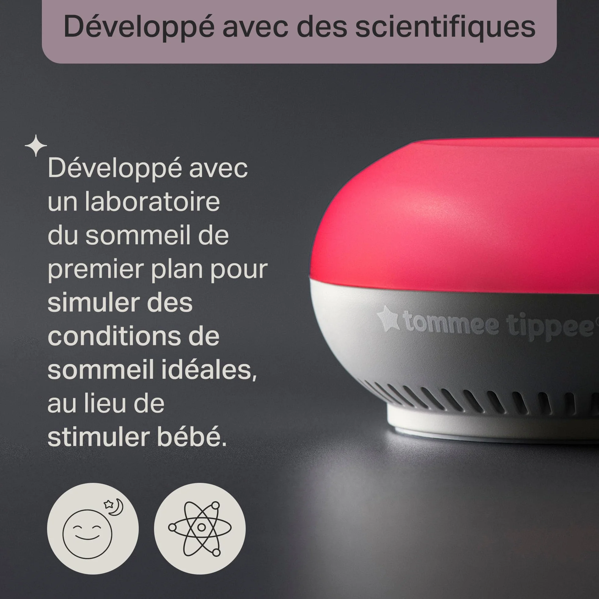 Tommee Tippee Dreammaker aide au Sommeil pour Bébé, bruit rose, veilleuse rouge, capteur de pleurs