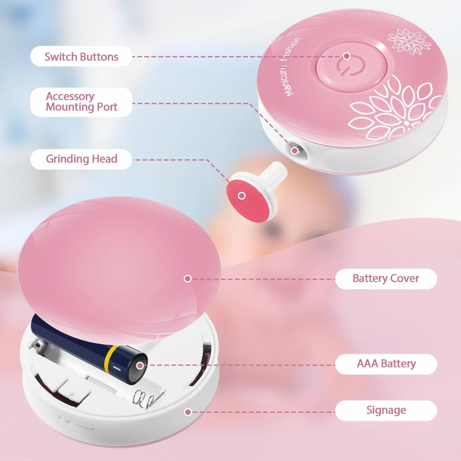 Blendura Lime à Ongles Électrique pour Bébé, Kit de Manucure 6 en 1, Rose, Faible Bruit, Sécurité Enfant