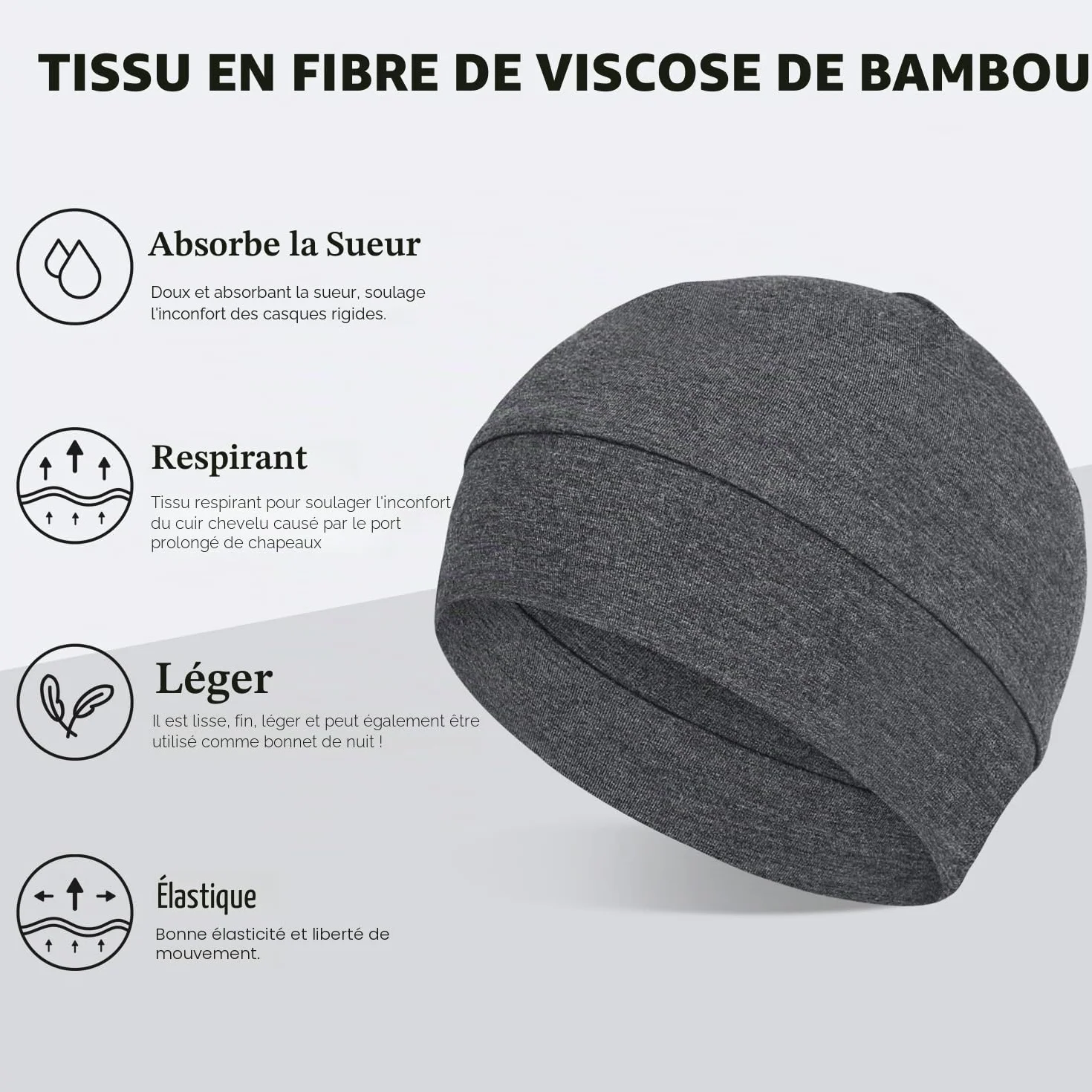FocusCare Lot de 2 Bonnets 100% Viscose Doublure de Casque Bonnet de Couchage Léger pour Chimiothérapie