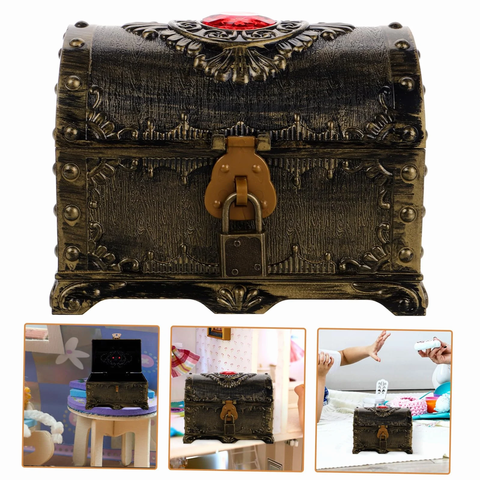 Coffre Trésor Transparent Vintage En Plastique 5.51x4.33x4.13In Boîte De Rangement Multifonction