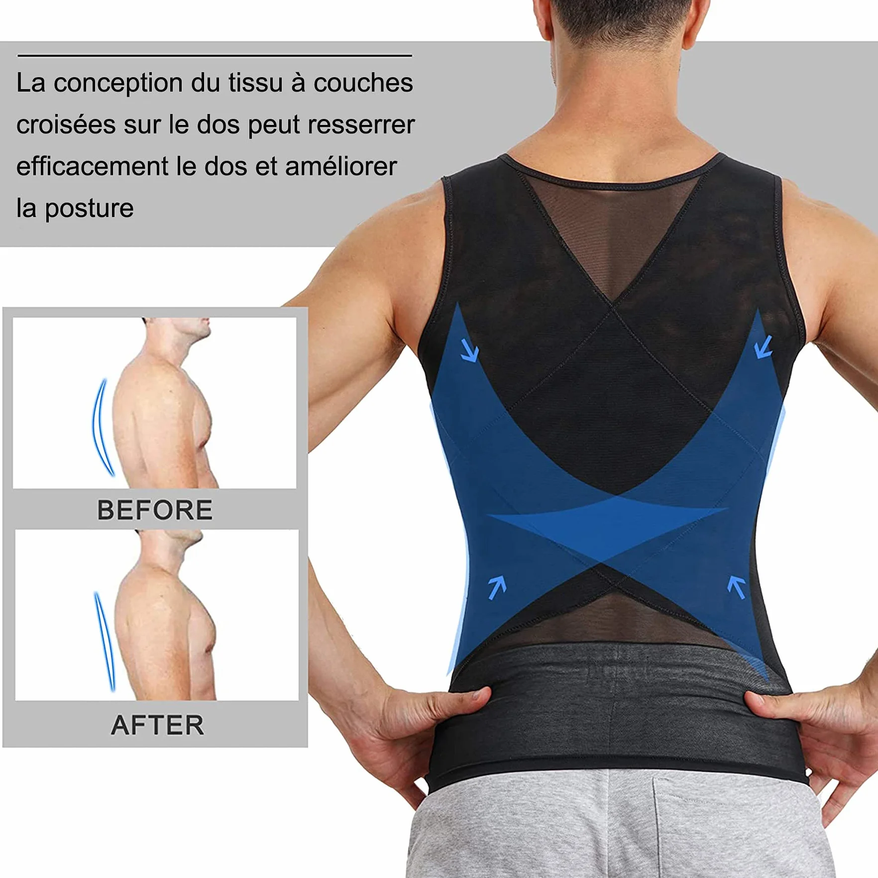 Débardeur de Compression Homme Gaine Ventre Plat T Shirt Gainant Minceur