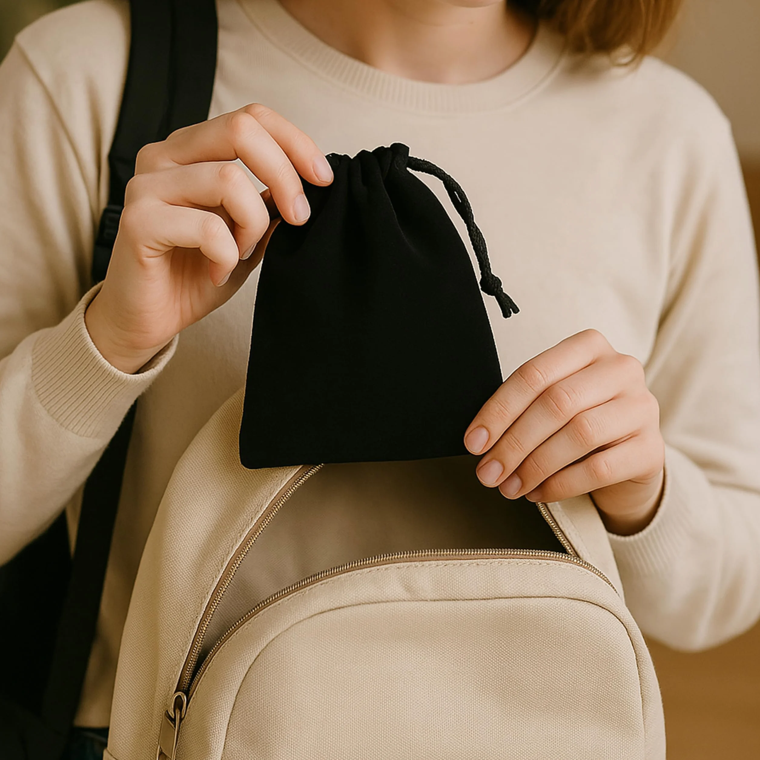 Pochettes de Serrage en Velours Noir Lot de 5 Taille 10 x 15 cm Sacs Réutilisables avec Cordon de Serrage en Satin