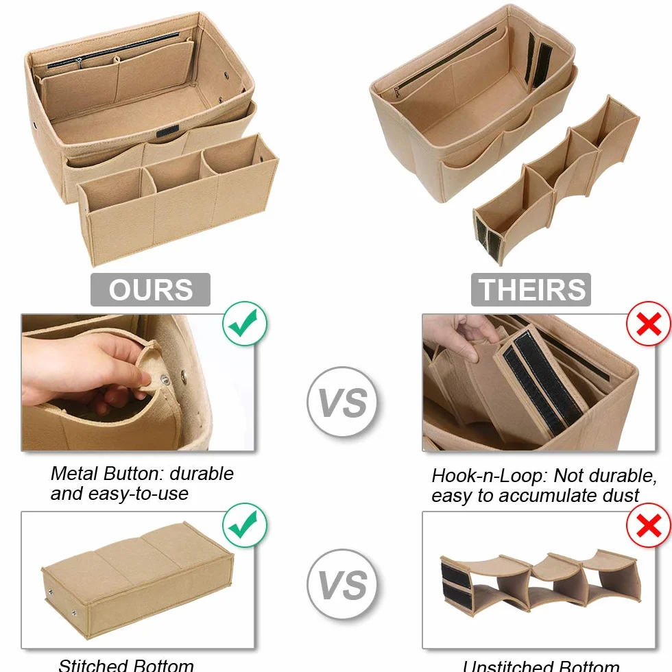 Organiseur de Sac à Main en Feutre pour Speedy 35 et Neverfull PM Beige L