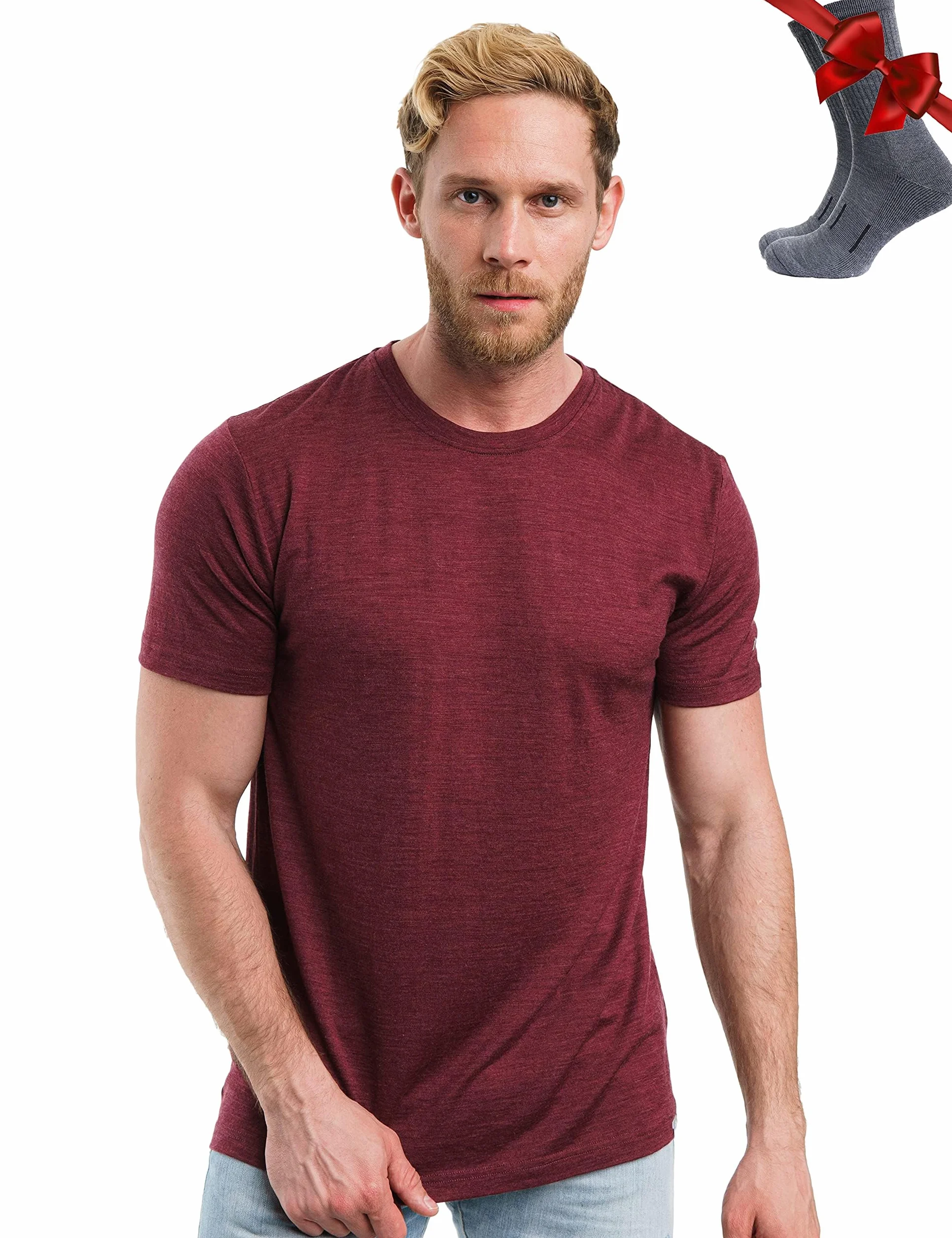 Merino.tech T-Shirt Mérinos Homme 100% Merino Wool Thermique avec Chaussettes