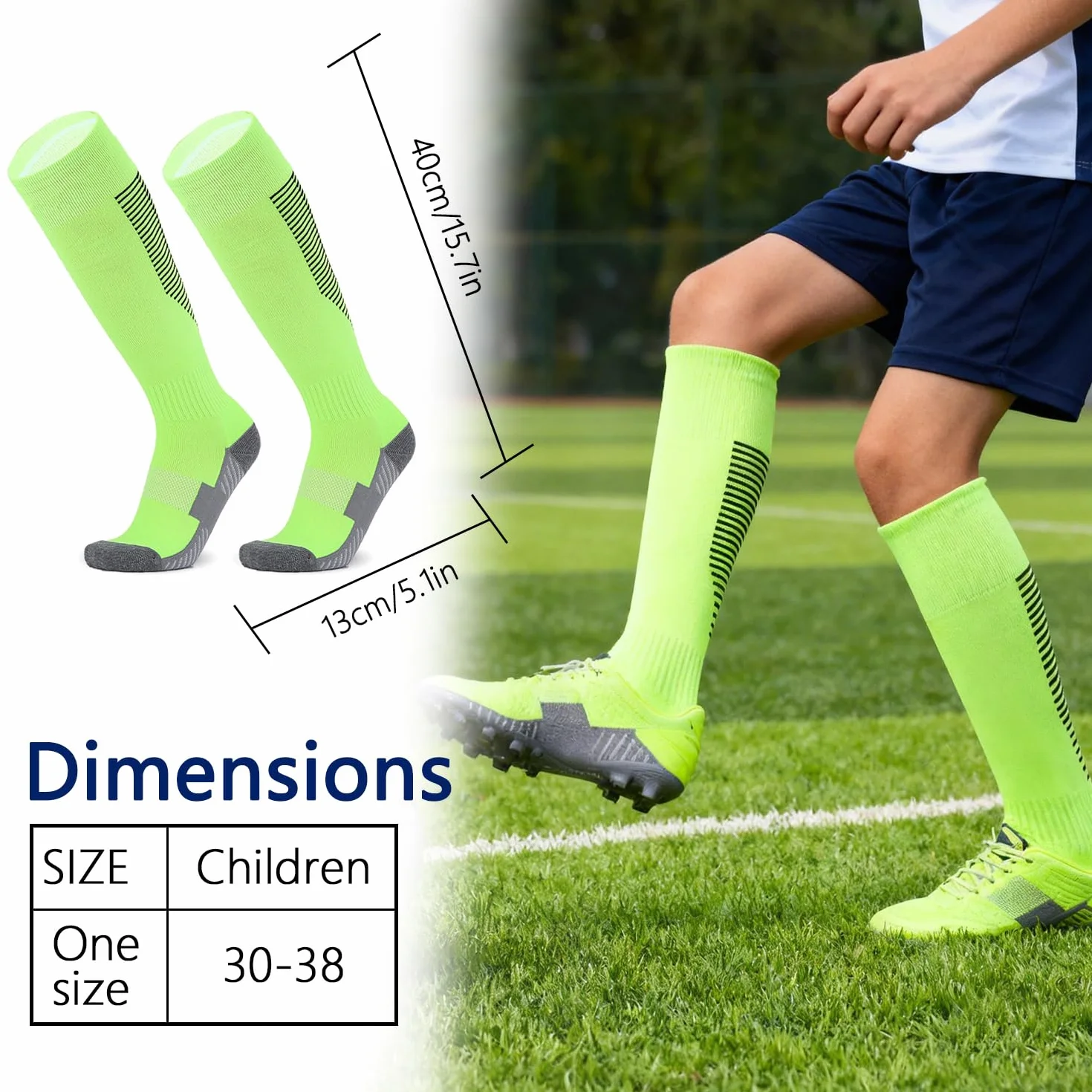 Chaussettes Foot Enfant Antidérapante Hautes Respirantes Football Socks Trekking Cyclisme Tennis