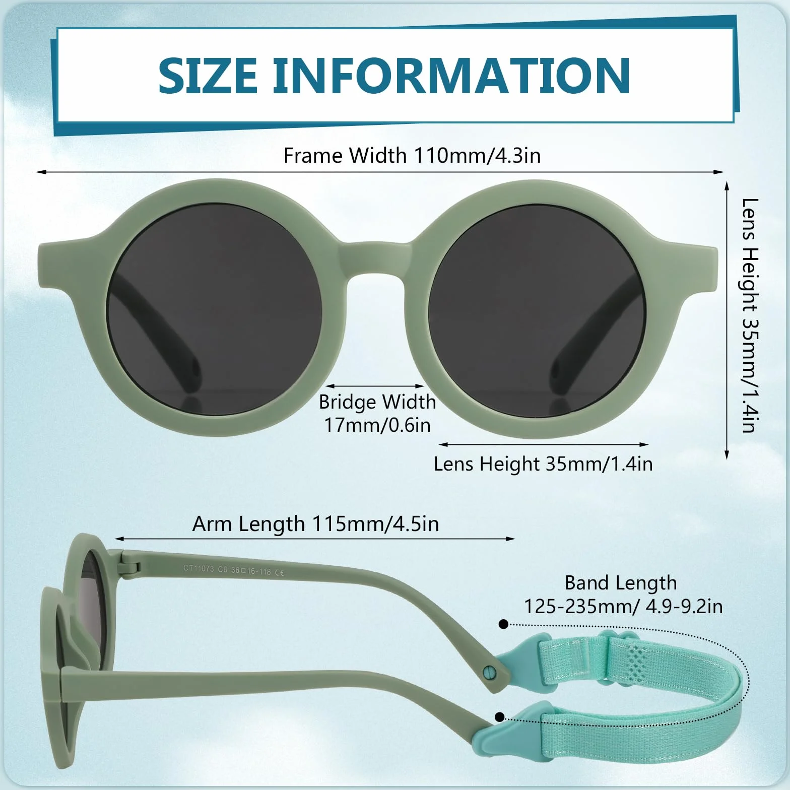 Lunette de Soleil Enfant Polarisées Anti UV400 Protection Flexible avec Sangle Réglable 0-2 Ans