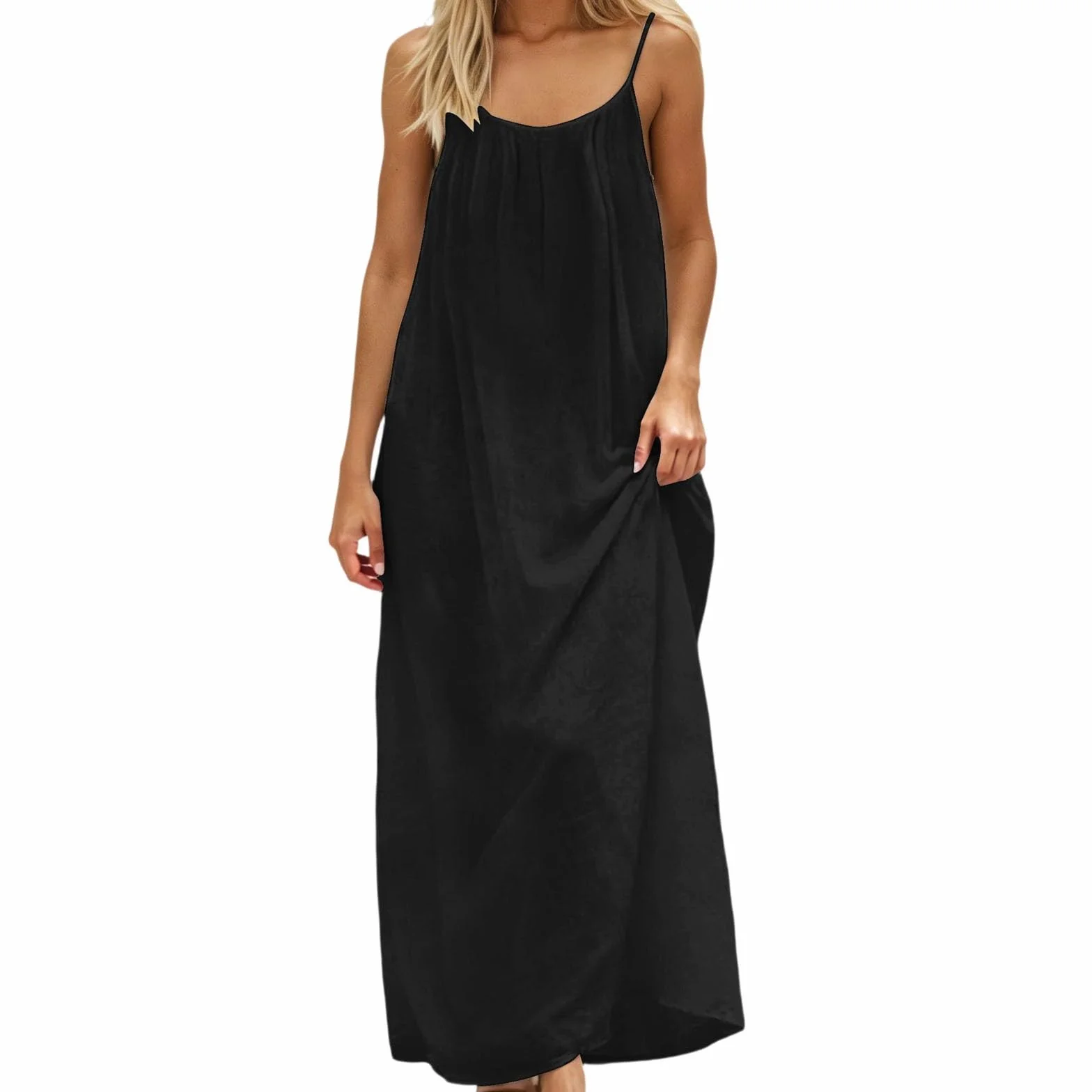 Générique Backless Lounge Dress Casual Sleeveless Cami House Dress for Women Soft Loose Fit Summer Gown