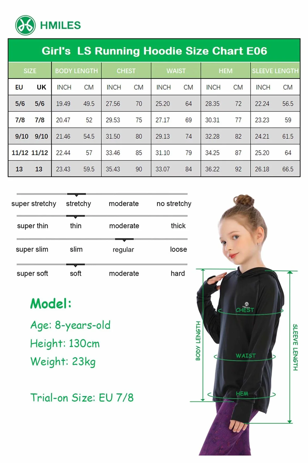 Chemise à capuche à manches longues pour filles avec trou pouce - Haut UV course enfants UPF - Sweat léger sport actif yoga danse