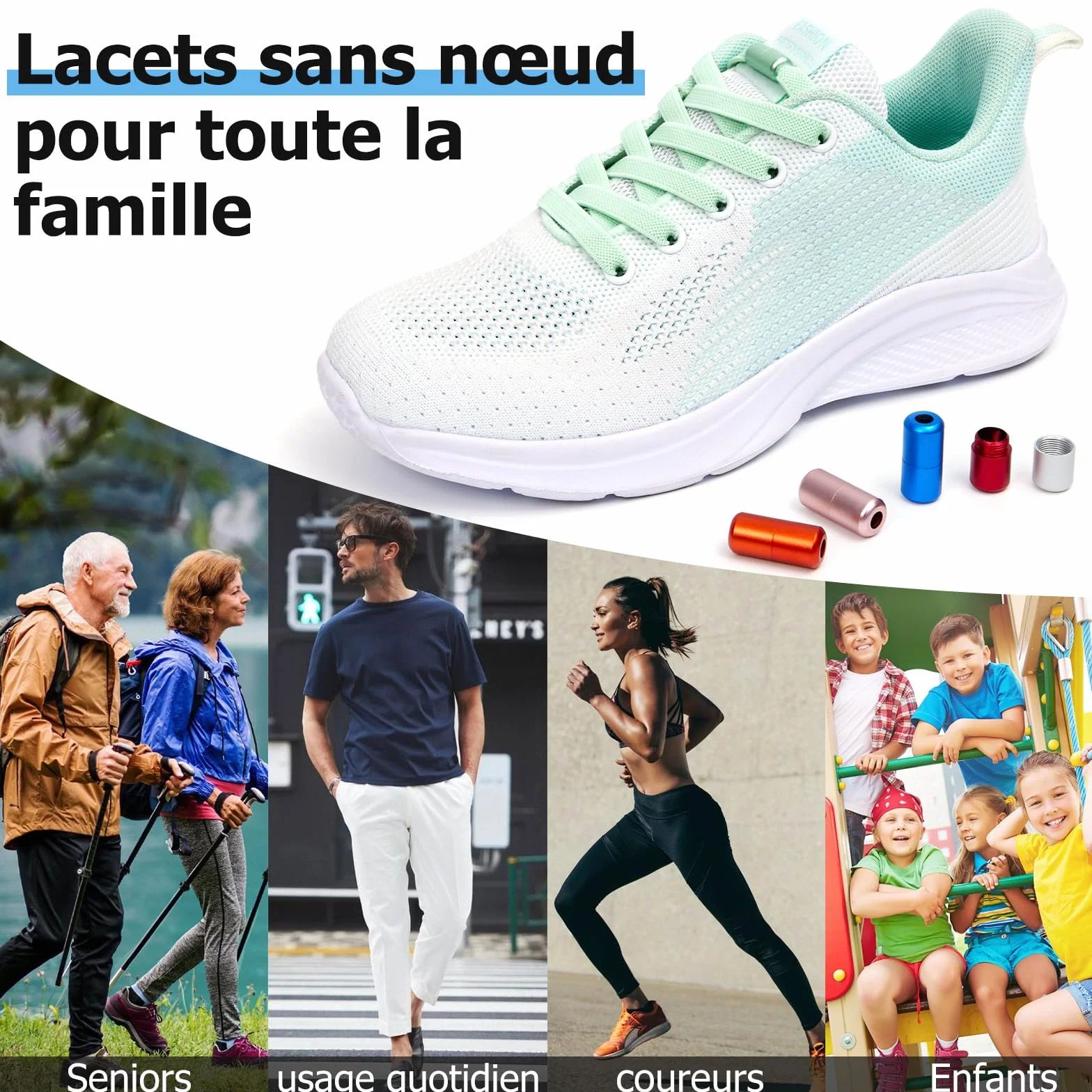 Lacets Élastiques Plats sans Noeud pour Chaussures Enfants Adultes Baskets - 2 Paires