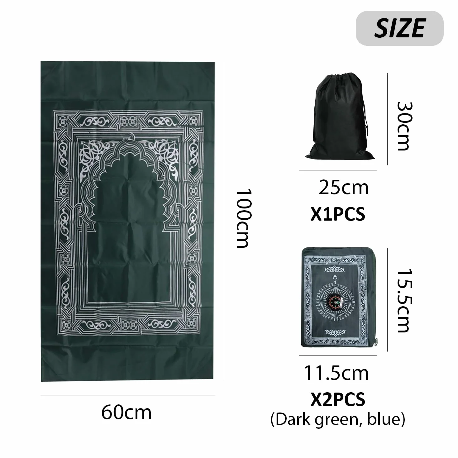 Lot de 2 couvertures de prière pour femme avec sac et boussole, tapis de prière portable