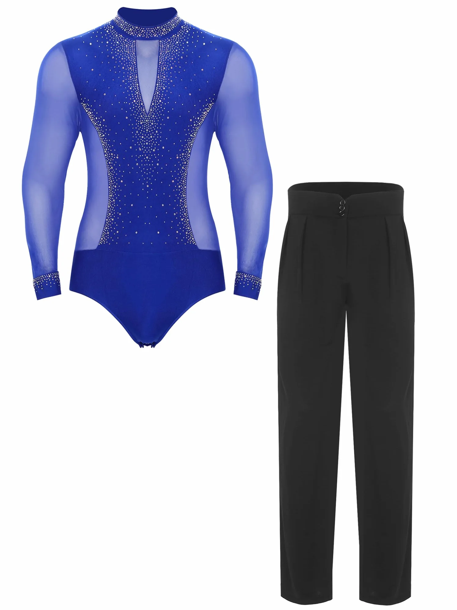 Oyolan Homme Justaucorps Danse Latine avec Pantalon Ensemble Tenue Danse de Salon