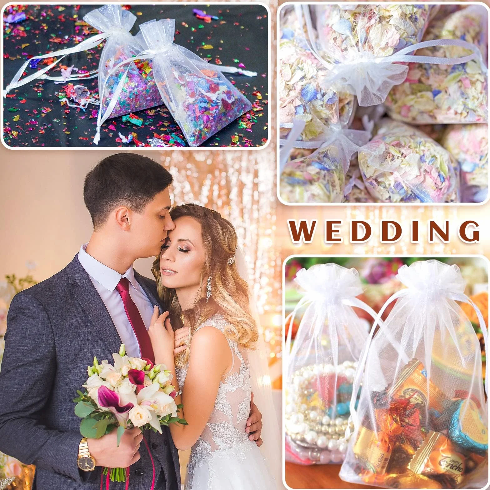 Lot de 80 Sachets Organza Transparents pour Cadeaux de Noël et Anniversaire