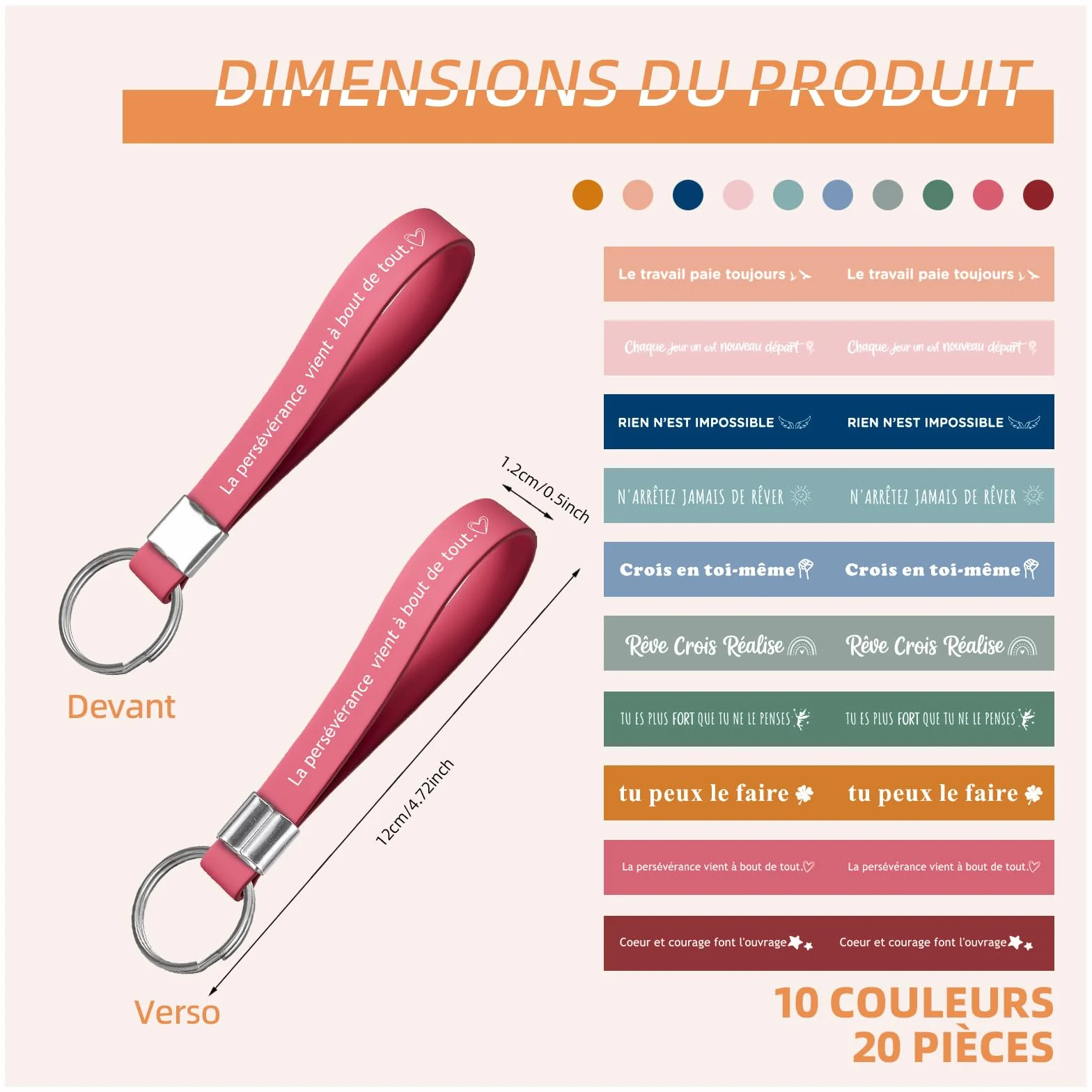 Porte-clés en silicone motivation lot de 40 cadeau remerciement employés collègues