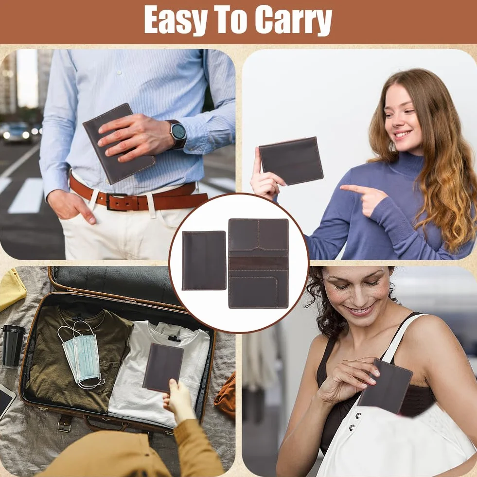 Étui de Passeport en Cuir de Vachette Véritable avec Protection RFID Portefeuille de Voyage